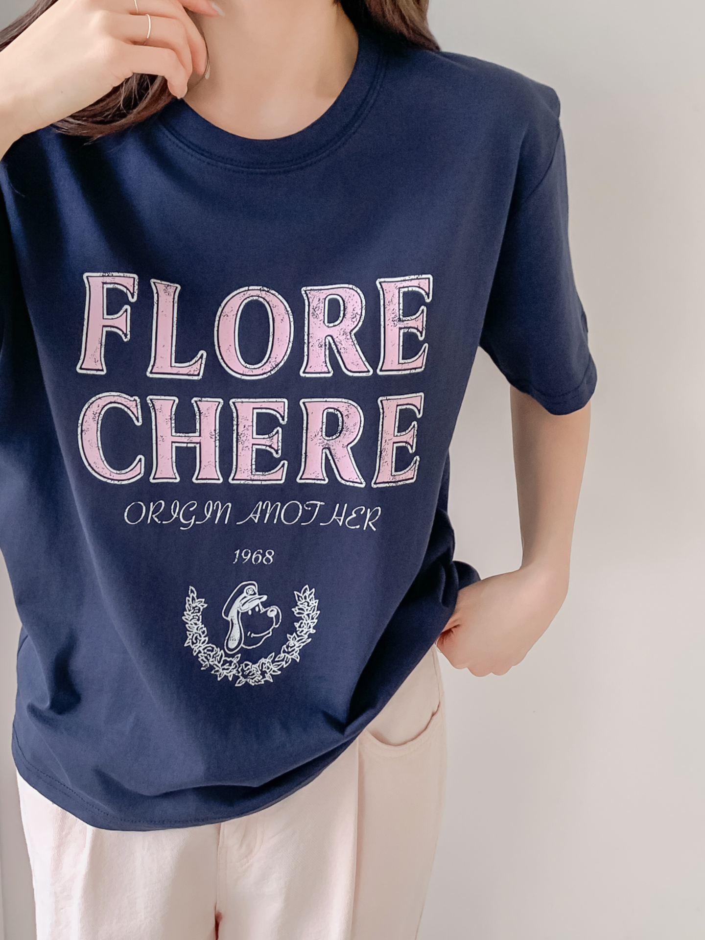 コットンラウンドネックルーズ半袖レタリングTシャツ | 詳細画像25