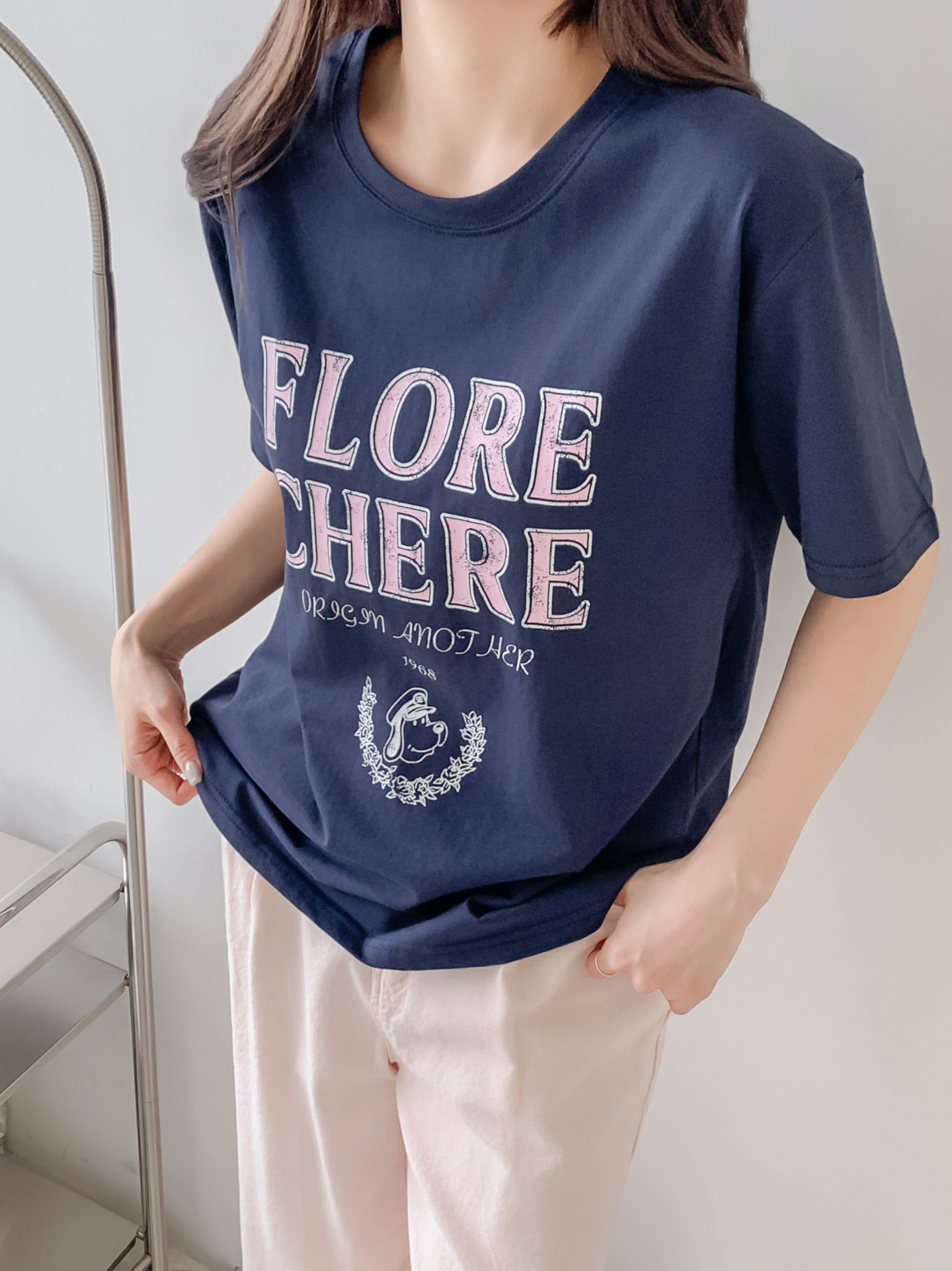 コットンラウンドネックルーズ半袖レタリングTシャツ | 詳細画像26