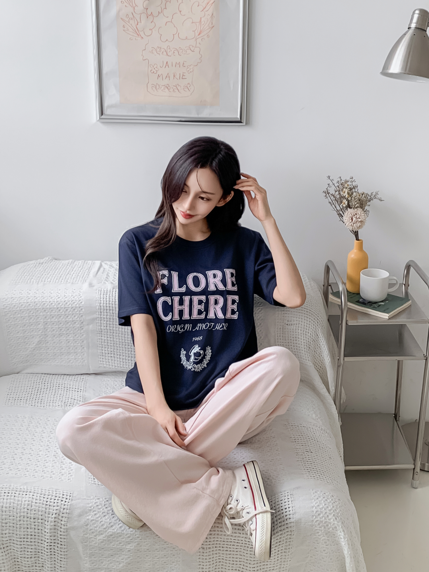 コットンラウンドネックルーズ半袖レタリングTシャツ | 詳細画像28