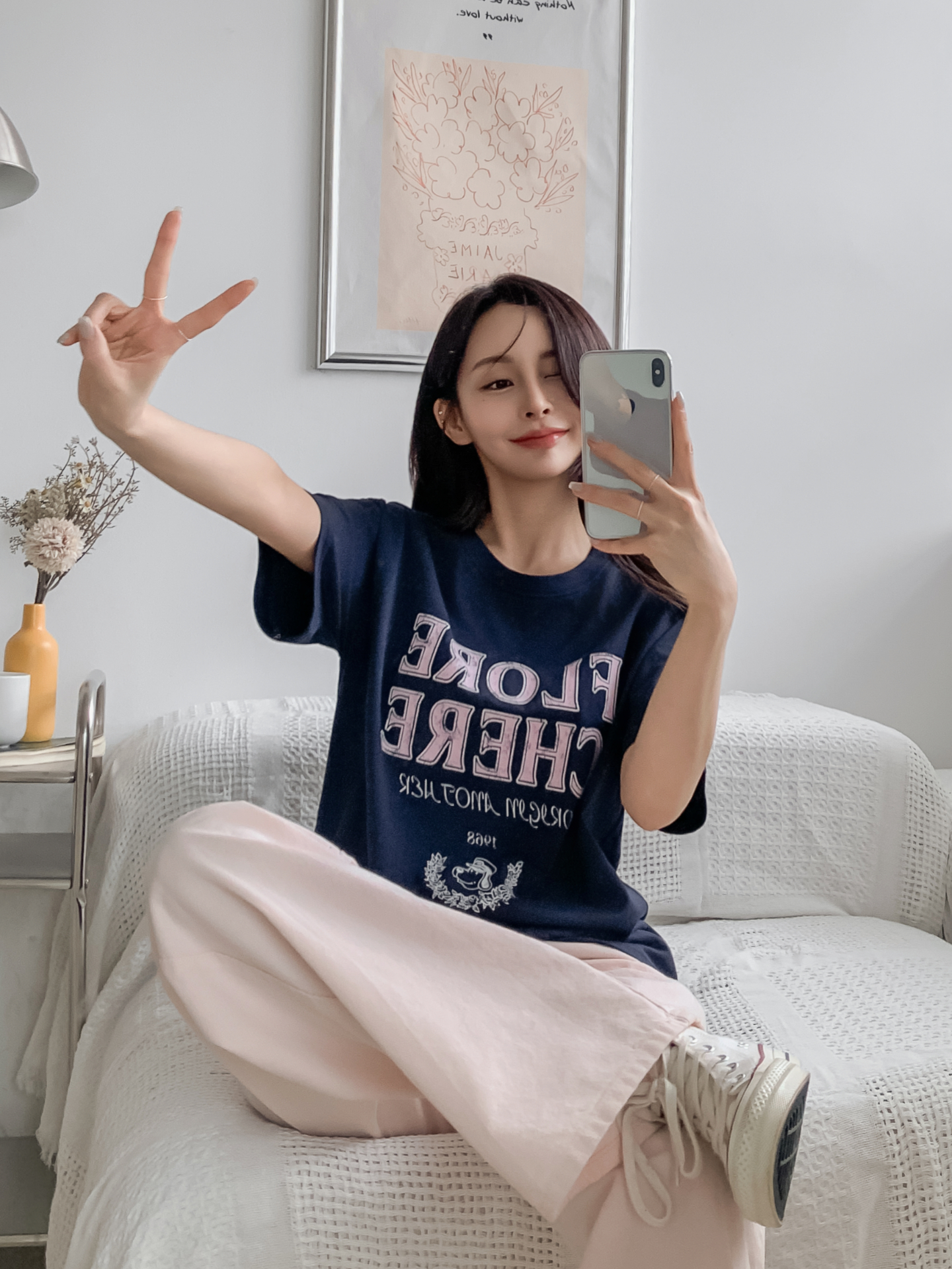 コットンラウンドネックルーズ半袖レタリングTシャツ | 詳細画像32