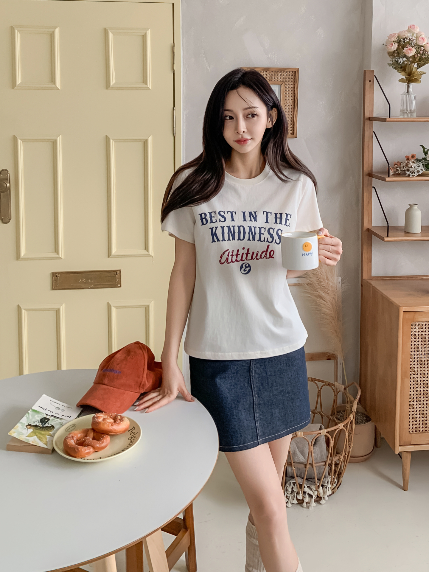 コットンラウンドネックベーシック半袖レタリングTシャツ | 詳細画像5