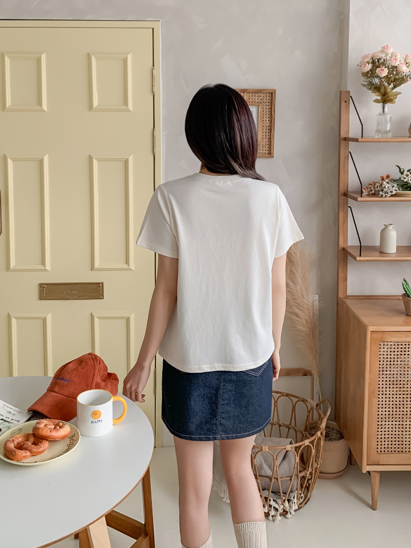 コットンラウンドネックベーシック半袖レタリングTシャツ | 詳細画像6