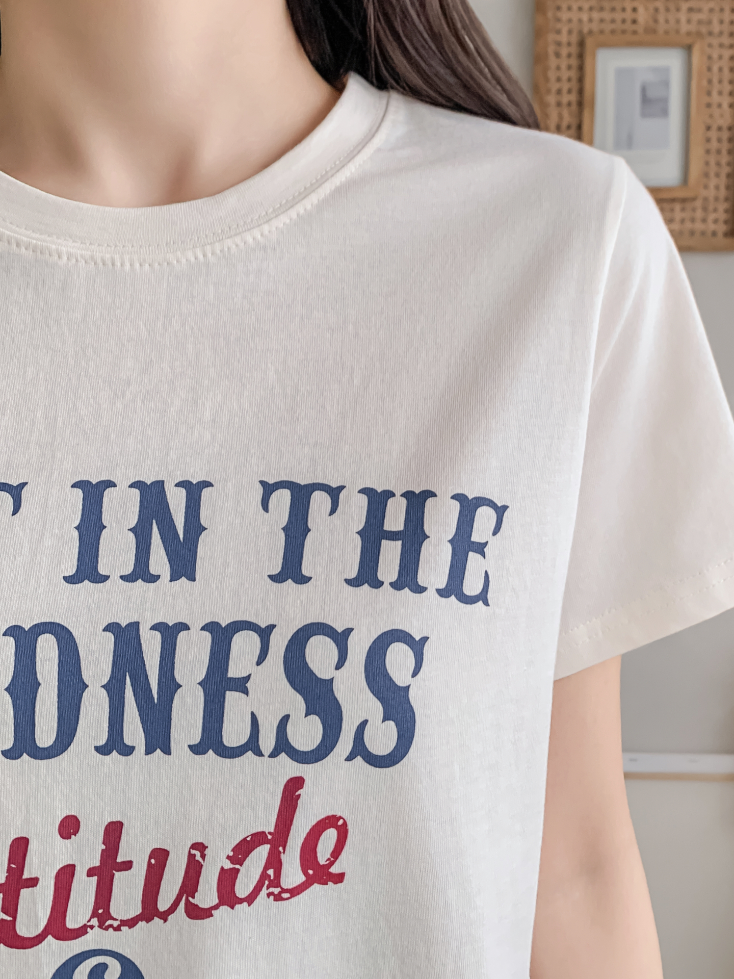 コットンラウンドネックベーシック半袖レタリングTシャツ | 詳細画像7