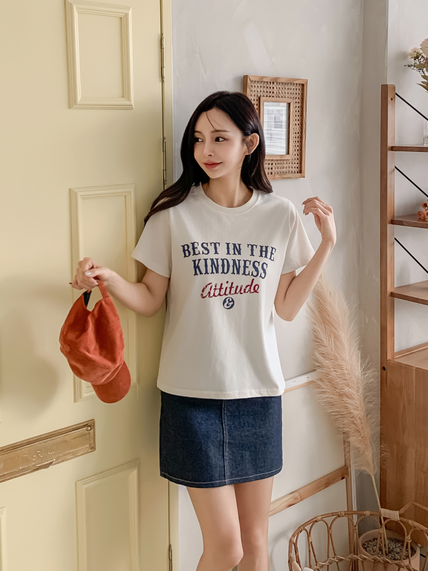 コットンラウンドネックベーシック半袖レタリングTシャツ | 詳細画像10