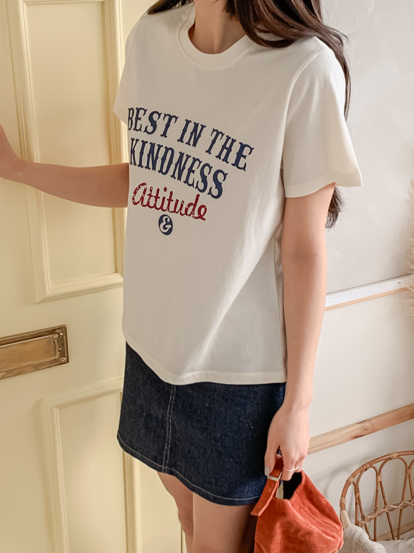 コットンラウンドネックベーシック半袖レタリングTシャツ | 詳細画像3