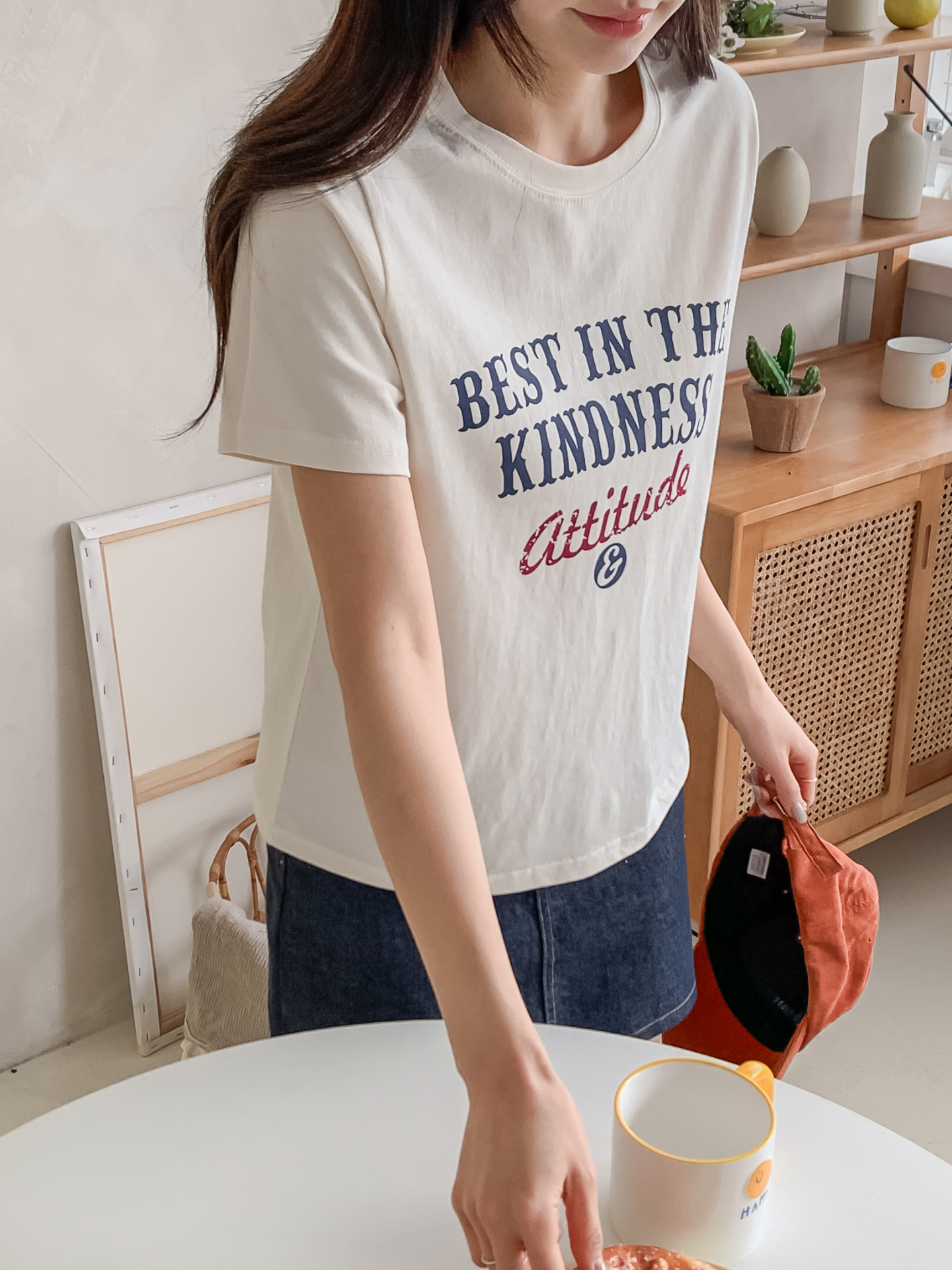 コットンラウンドネックベーシック半袖レタリングTシャツ | 詳細画像12