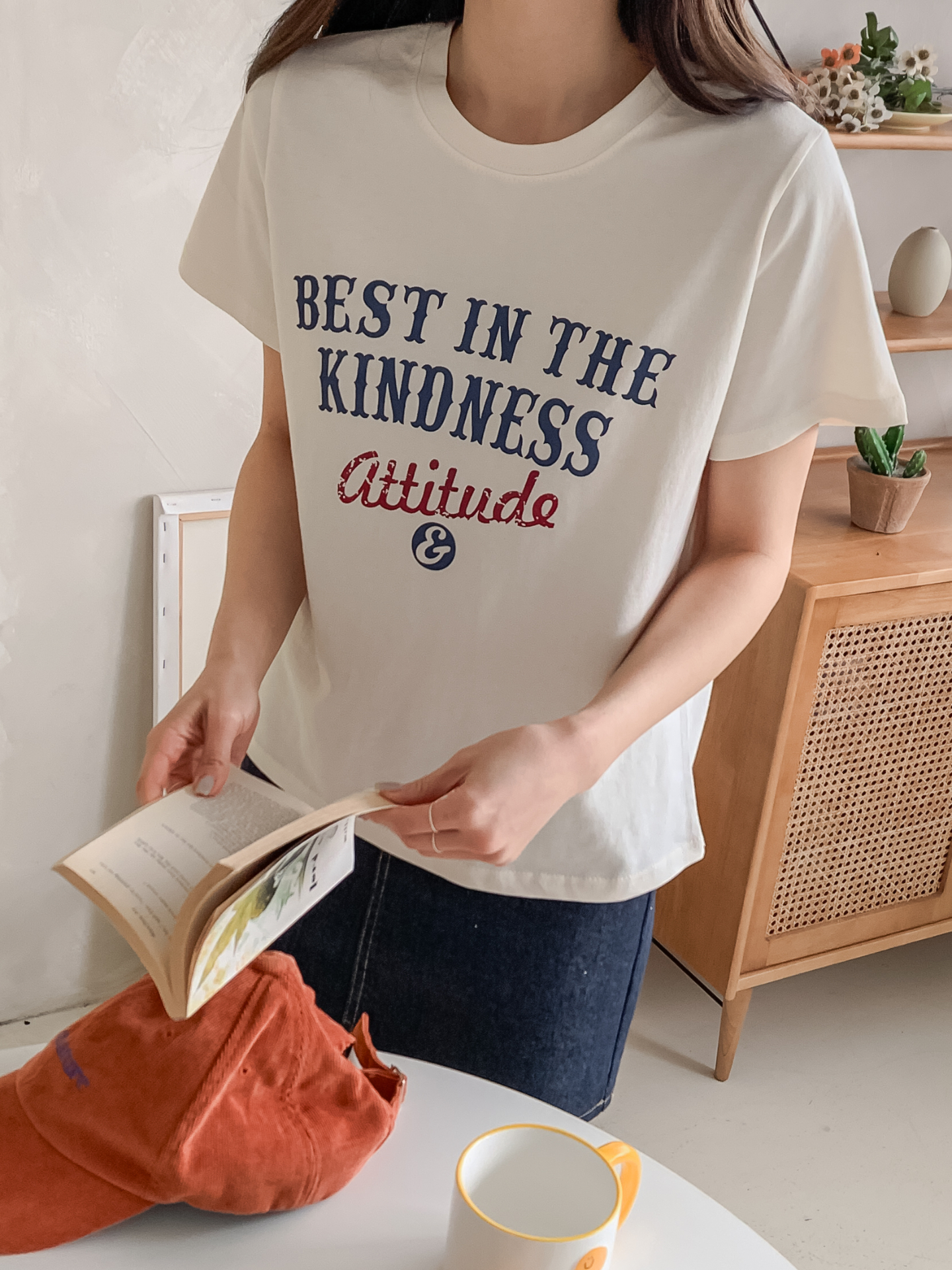 コットンラウンドネックベーシック半袖レタリングTシャツ | 詳細画像13