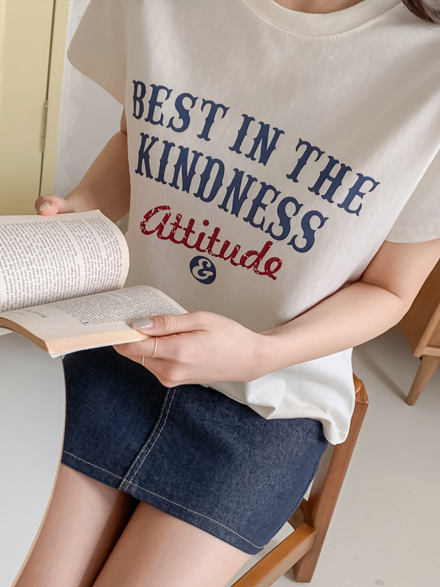 コットンラウンドネックベーシック半袖レタリングTシャツ | 詳細画像15