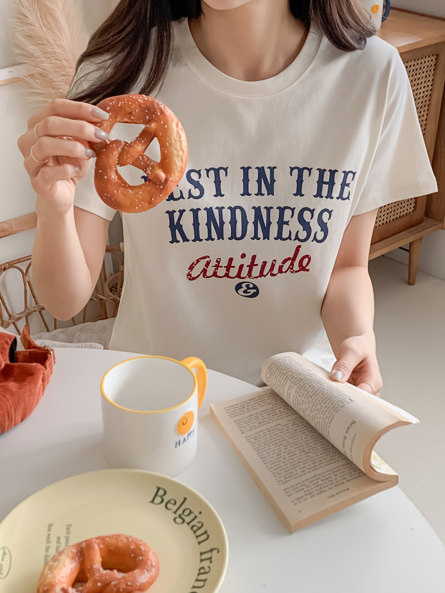 コットンラウンドネックベーシック半袖レタリングTシャツ | 詳細画像16