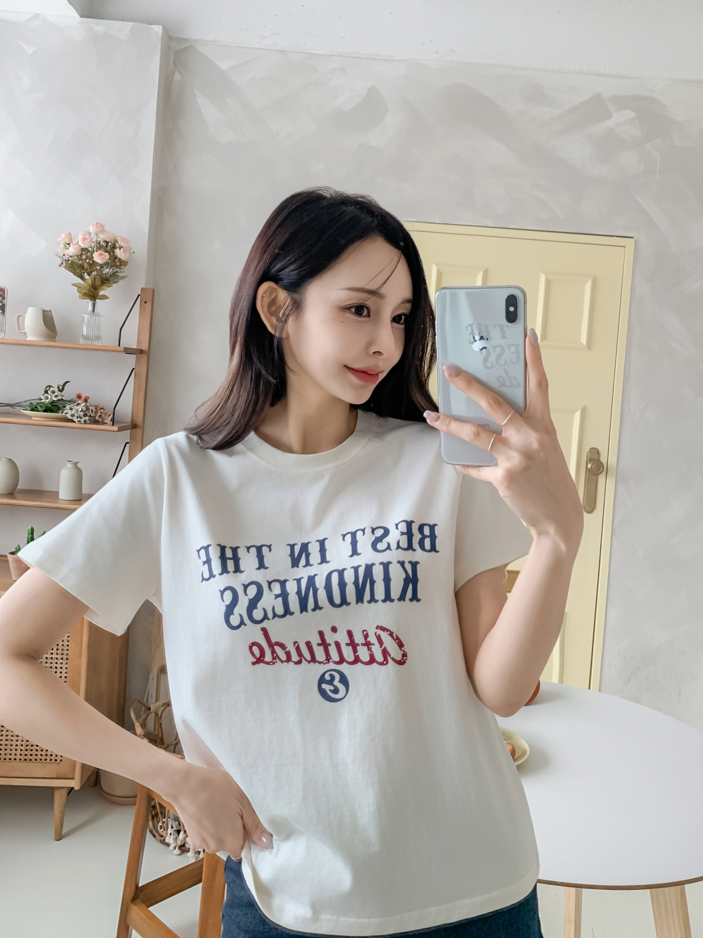 コットンラウンドネックベーシック半袖レタリングTシャツ | 詳細画像17