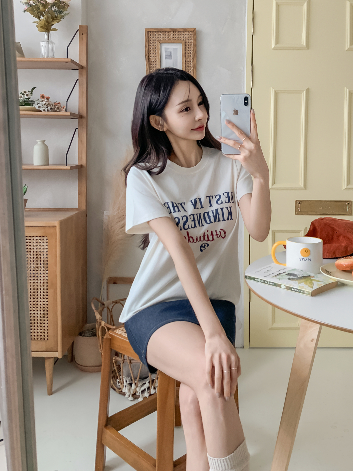 コットンラウンドネックベーシック半袖レタリングTシャツ | 詳細画像18