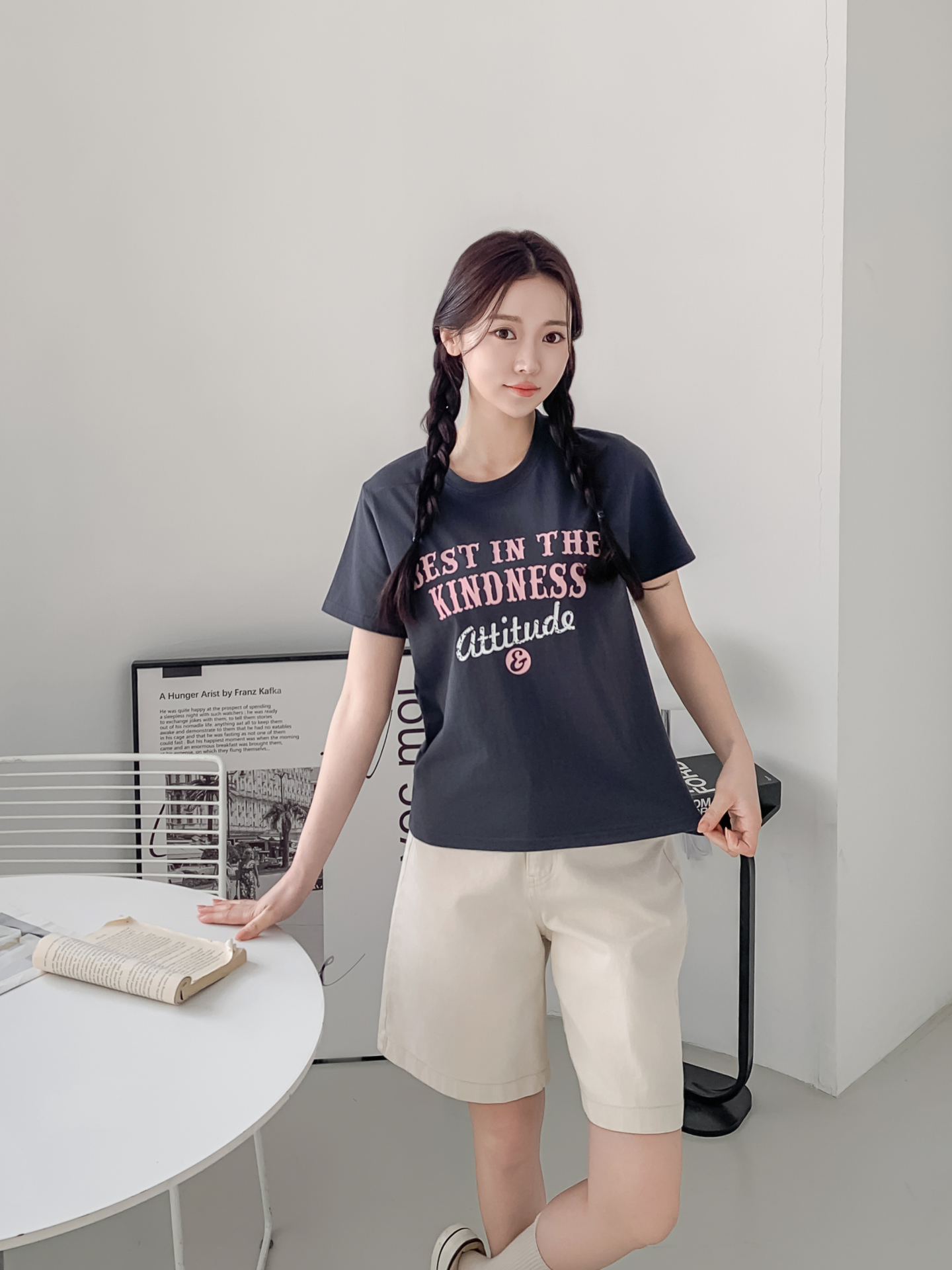 コットンラウンドネックベーシック半袖レタリングTシャツ | 詳細画像19