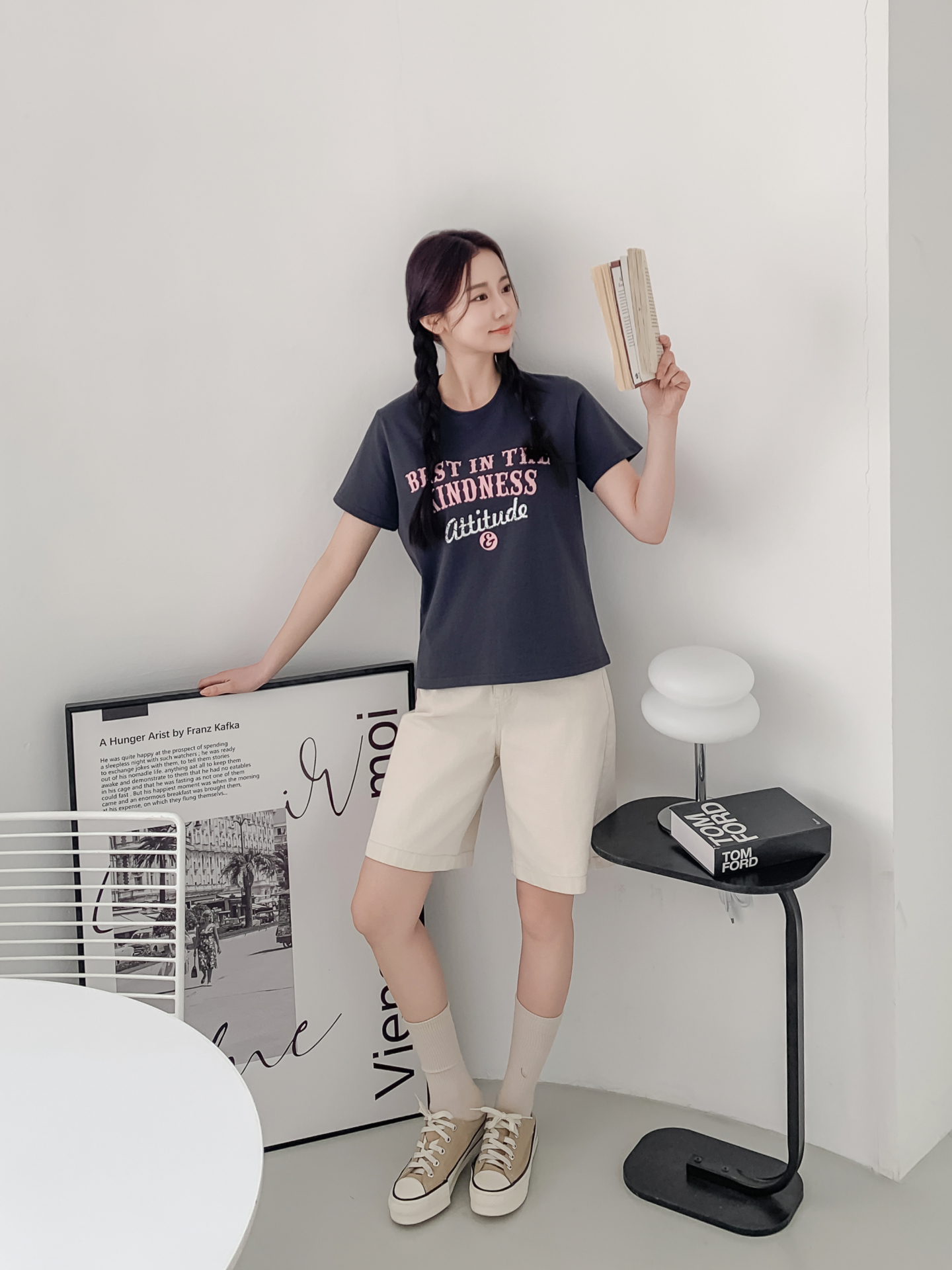 コットンラウンドネックベーシック半袖レタリングTシャツ | 詳細画像24