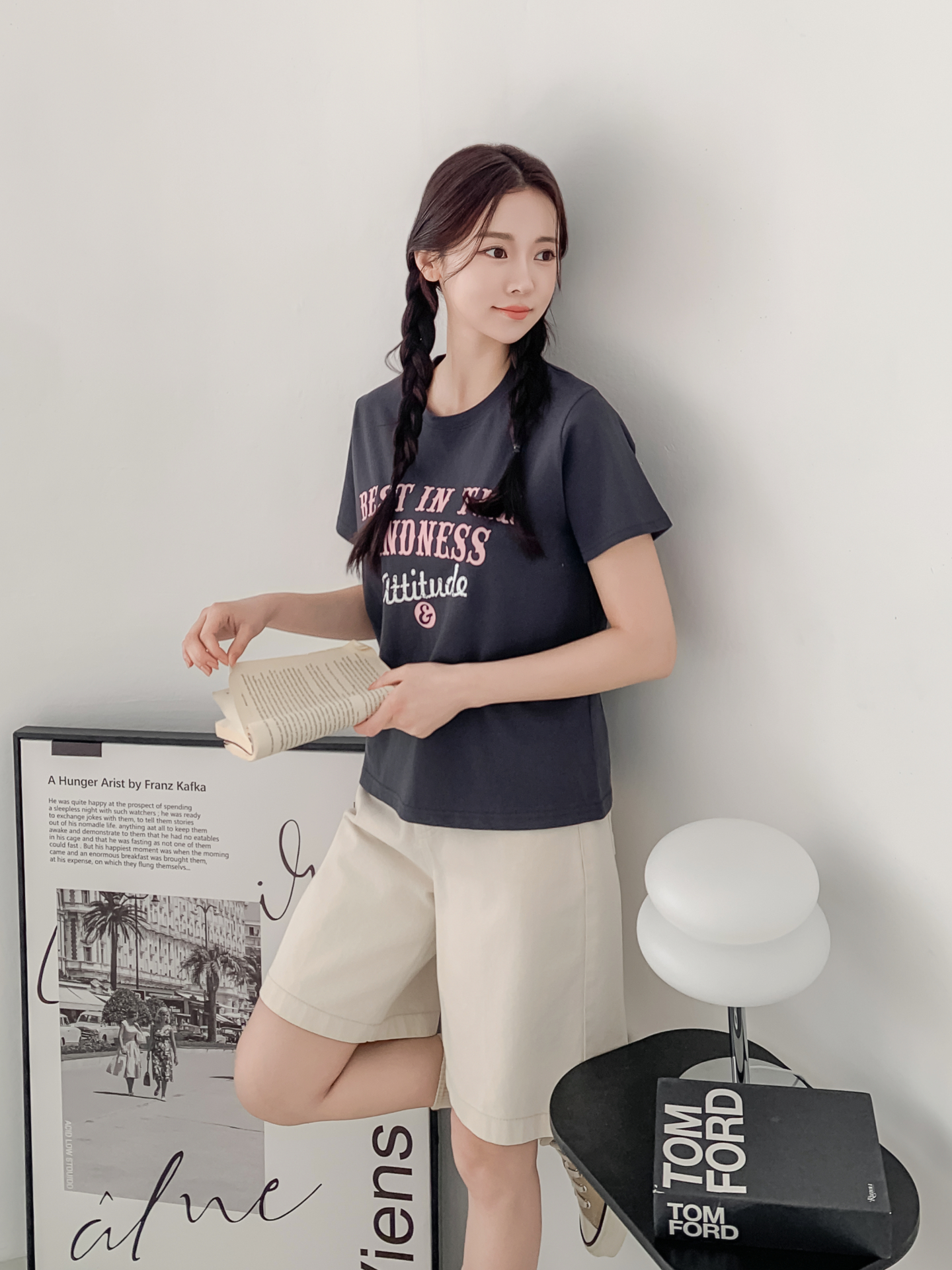 コットンラウンドネックベーシック半袖レタリングTシャツ | 詳細画像26