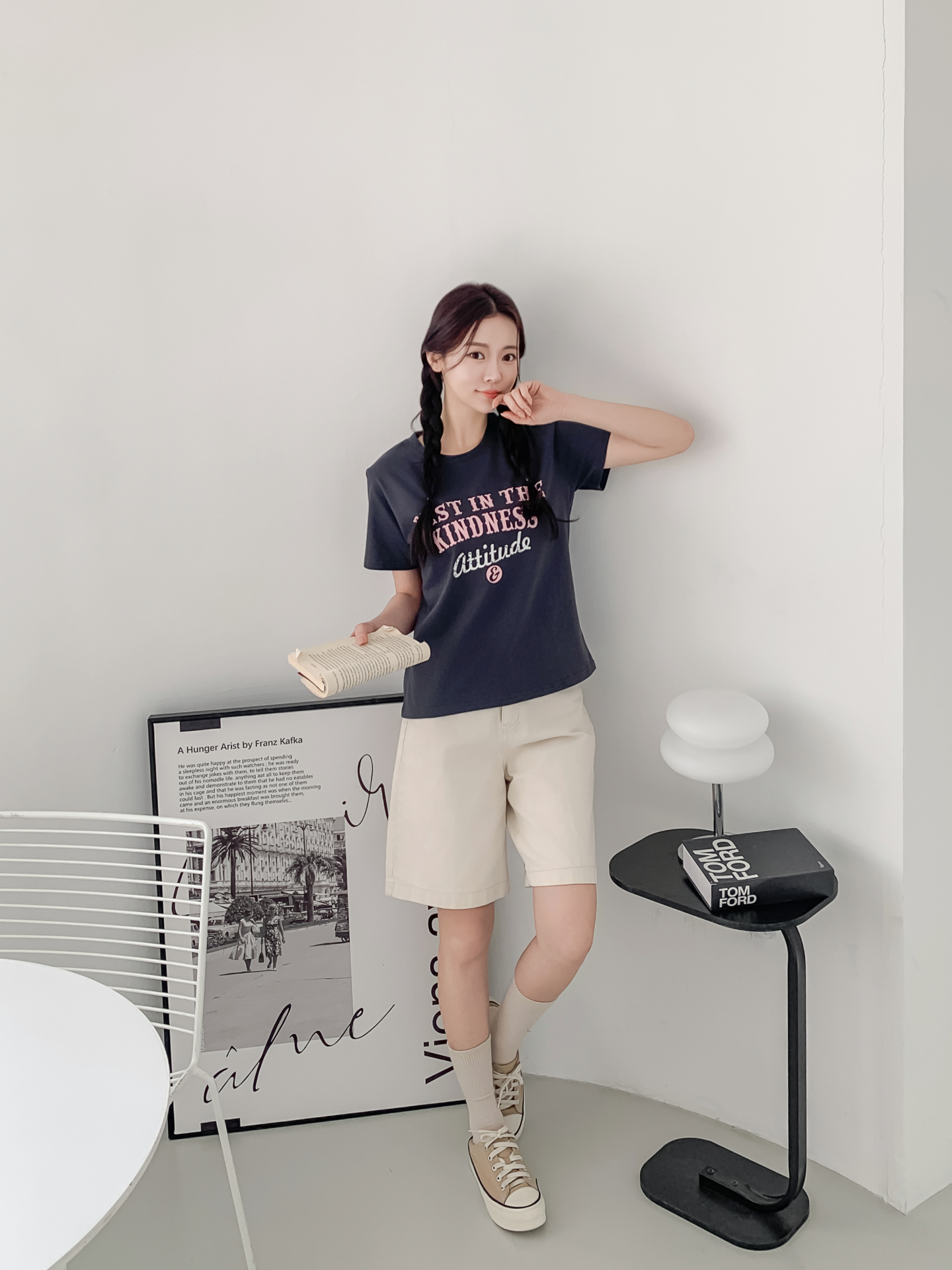 コットンラウンドネックベーシック半袖レタリングTシャツ | 詳細画像27