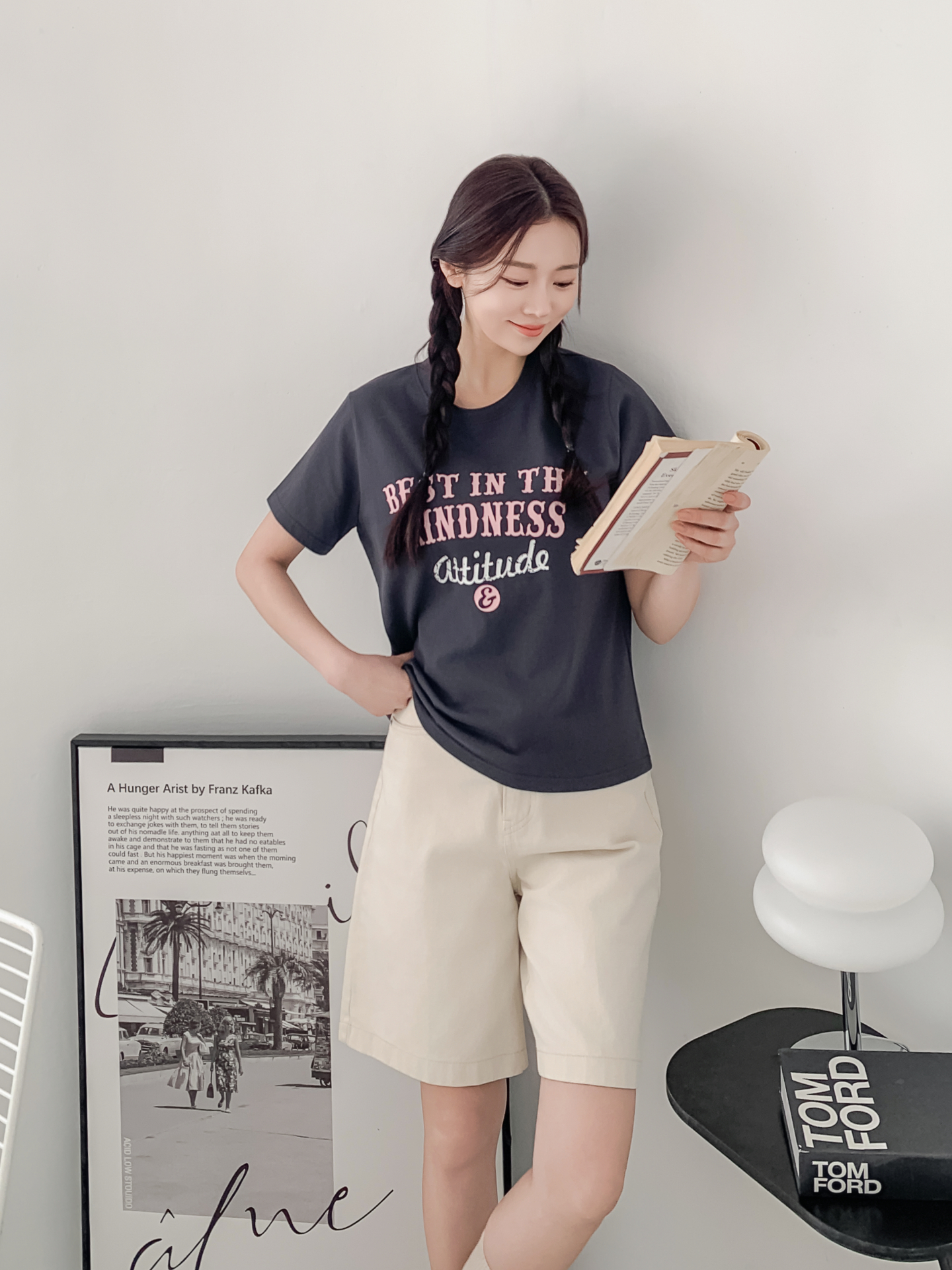 コットンラウンドネックベーシック半袖レタリングTシャツ | 詳細画像28