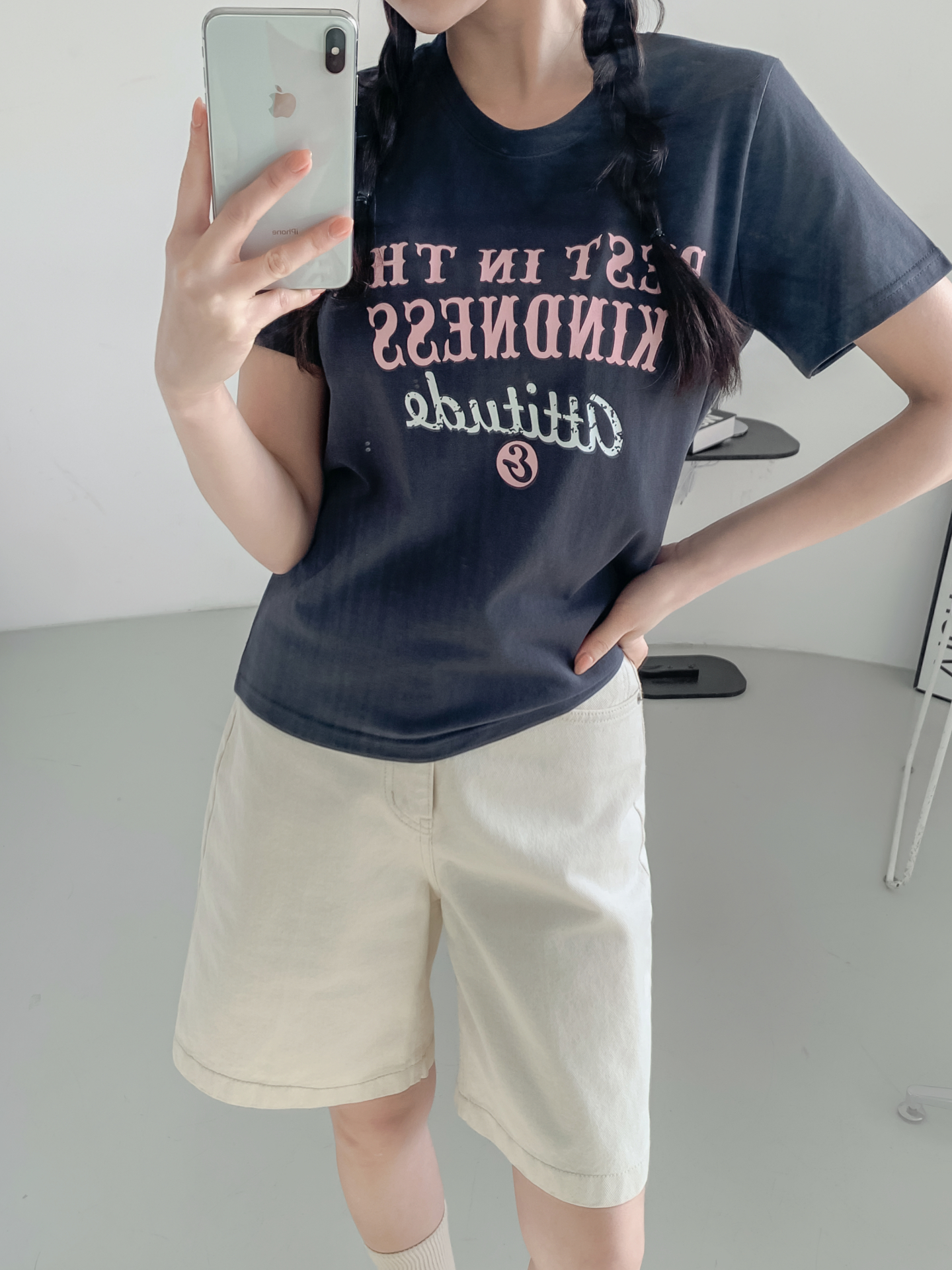 コットンラウンドネックベーシック半袖レタリングTシャツ | 詳細画像31