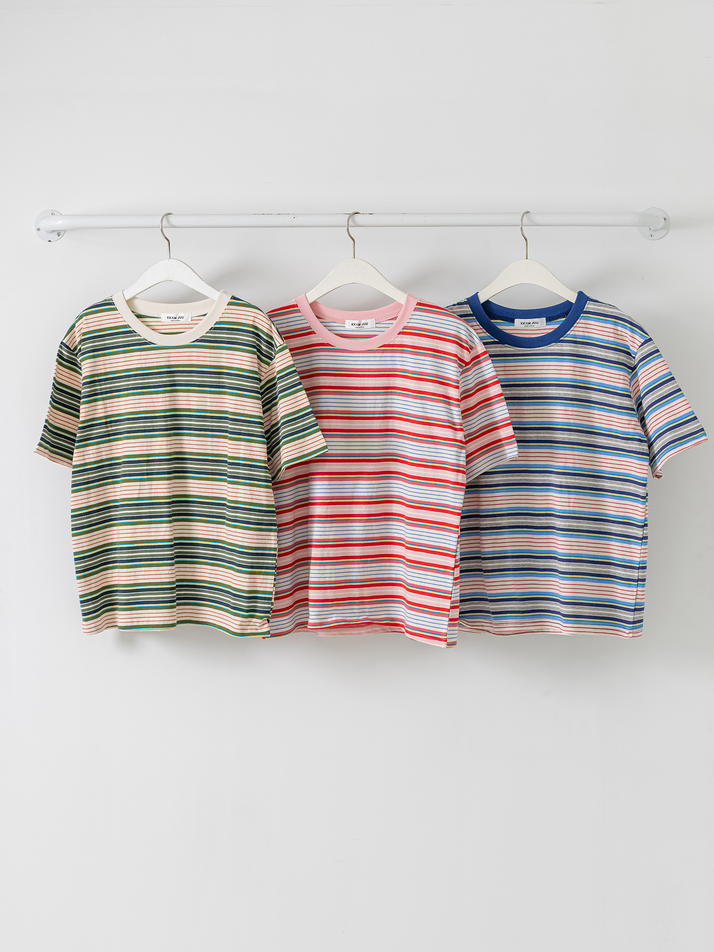 コットンラウンドネックオーバーサイズルーズ半袖ボーダーTシャツ | 詳細画像33