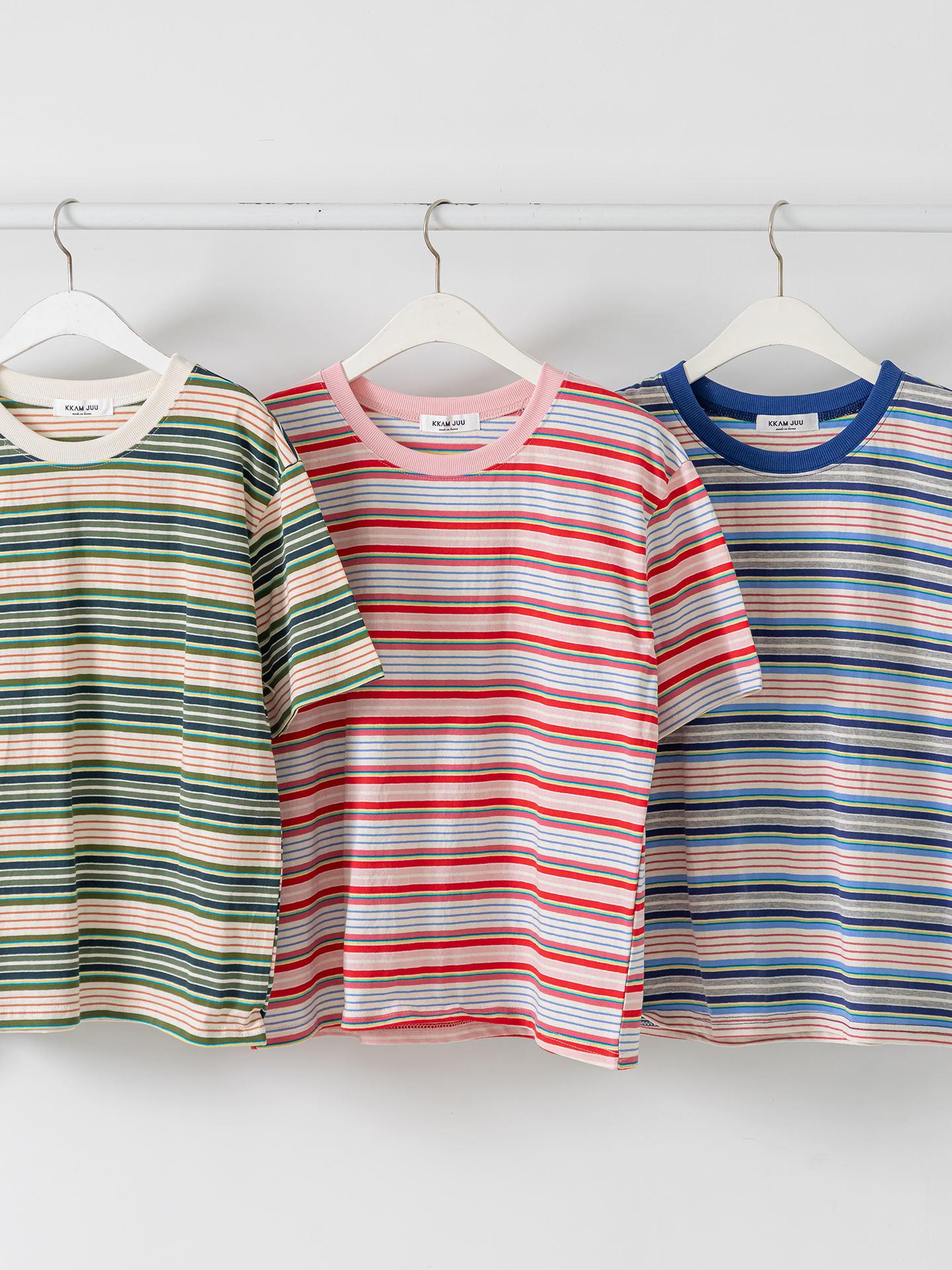 コットンラウンドネックオーバーサイズルーズ半袖ボーダーTシャツ | 詳細画像34