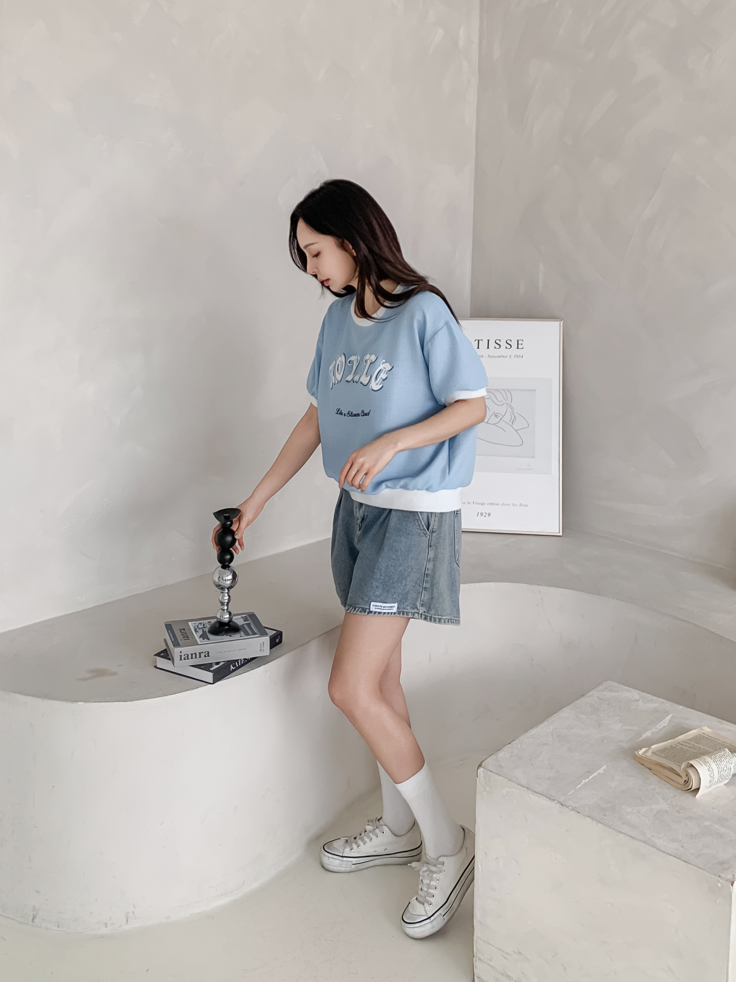 配色ルーズ半袖ドロップショルダーレタリングスウェット | 詳細画像3