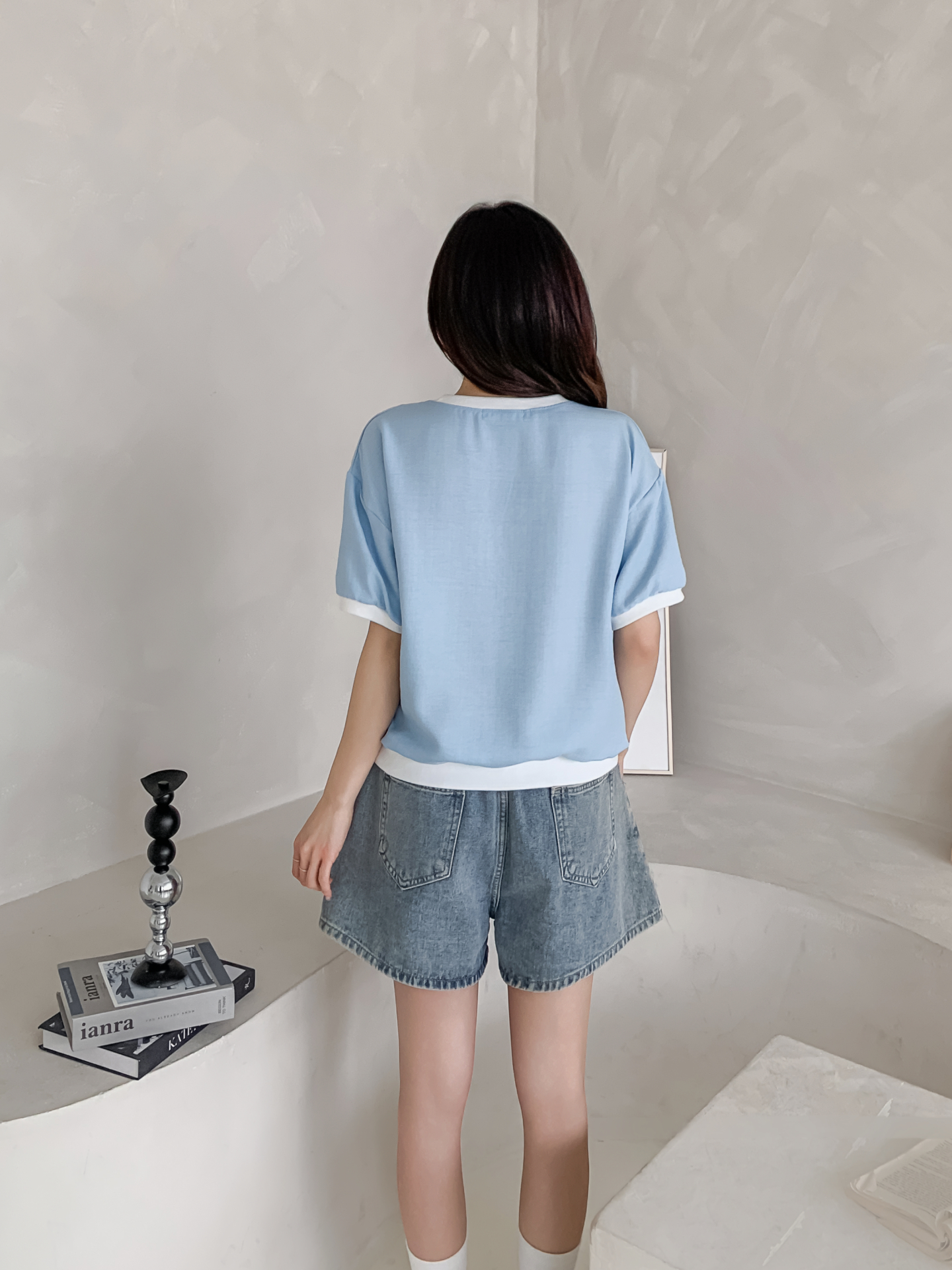 配色ルーズ半袖ドロップショルダーレタリングスウェット | 詳細画像4