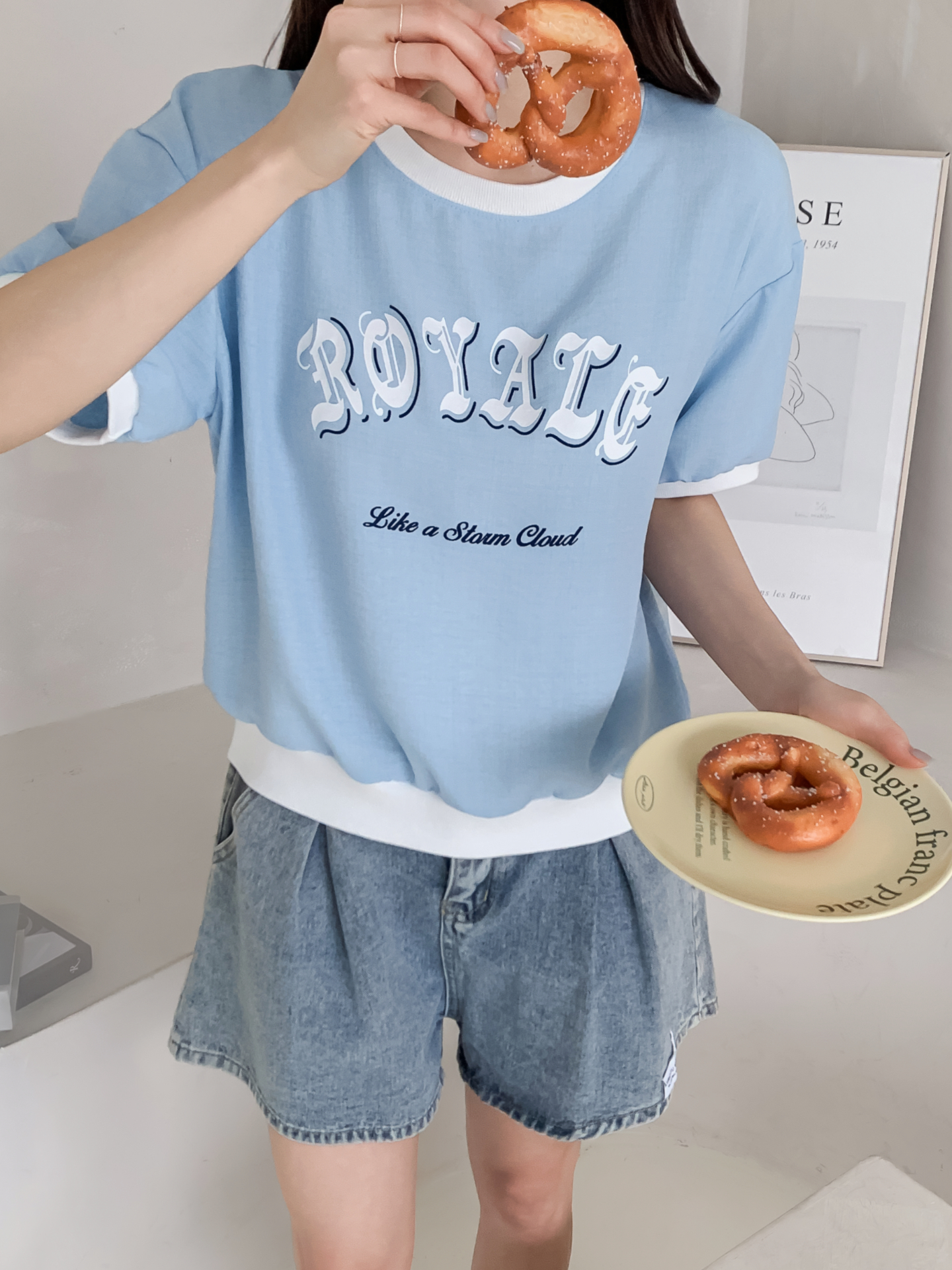 配色ルーズ半袖ドロップショルダーレタリングスウェット | 詳細画像9