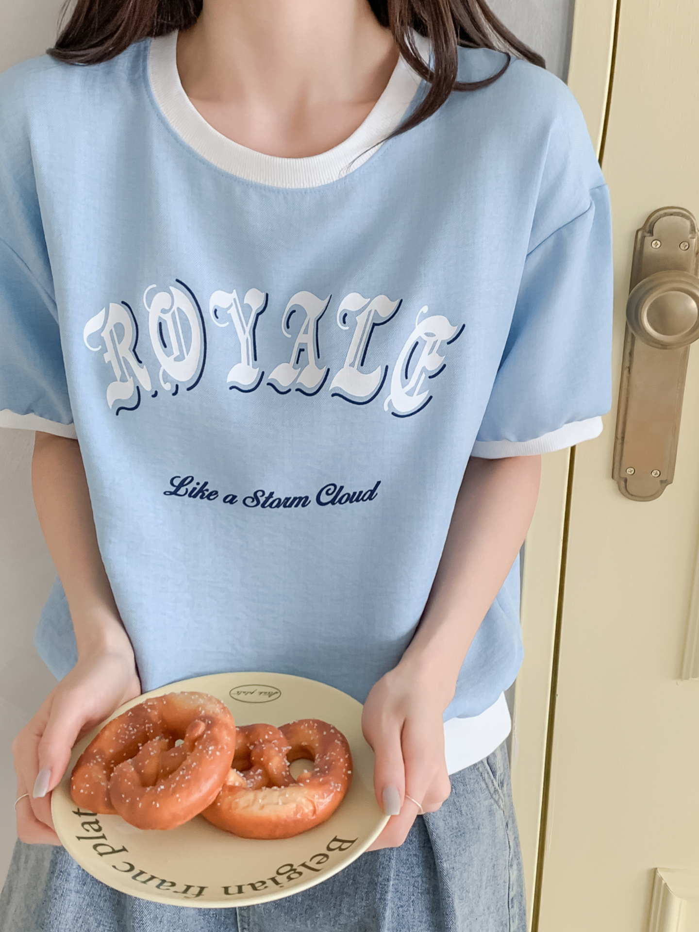 配色ルーズ半袖ドロップショルダーレタリングスウェット | 詳細画像13