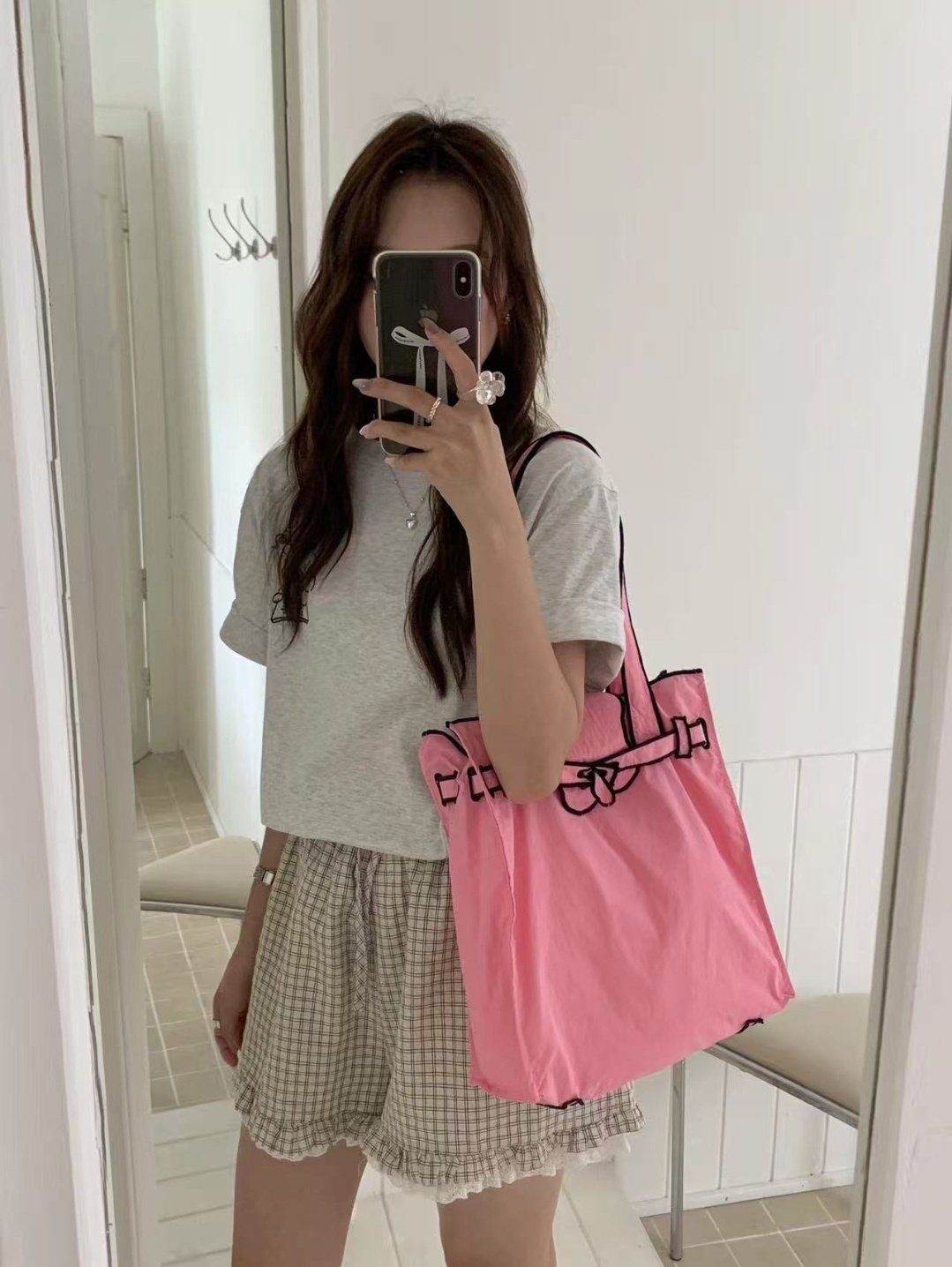 コットンストラップループ配色ライントートバッグ | 詳細画像2