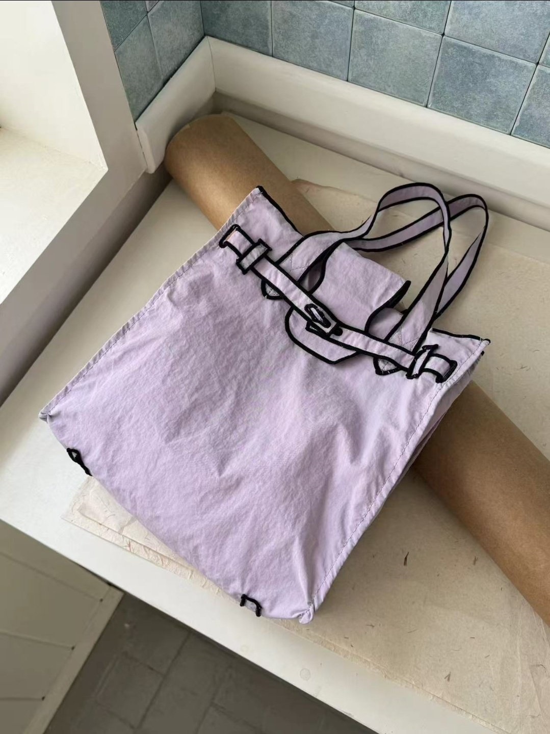 コットンストラップループ配色ライントートバッグ | 詳細画像15