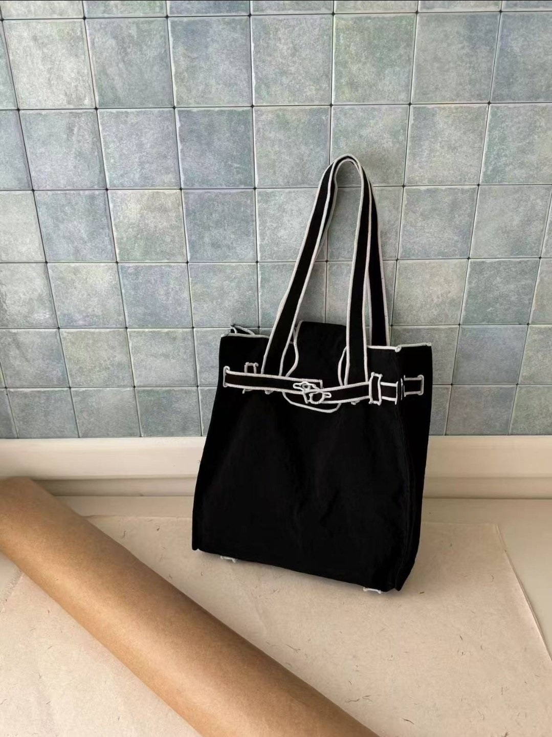 コットンストラップループ配色ライントートバッグ | 詳細画像17