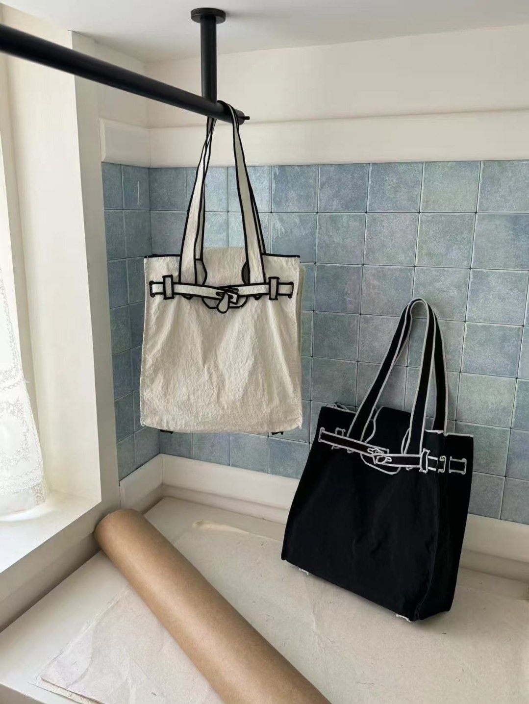 コットンストラップループ配色ライントートバッグ | 詳細画像18