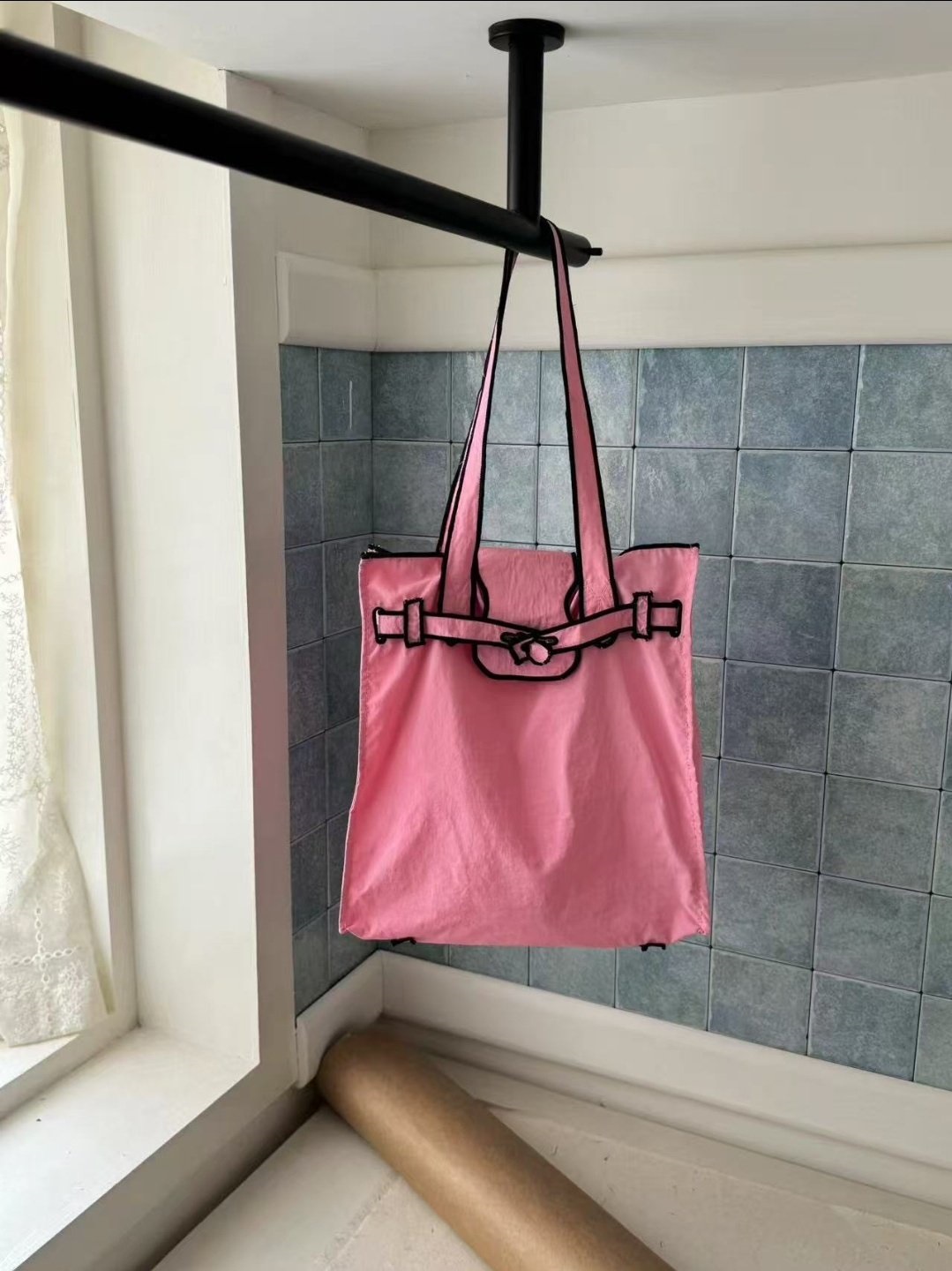 コットンストラップループ配色ライントートバッグ | 詳細画像12