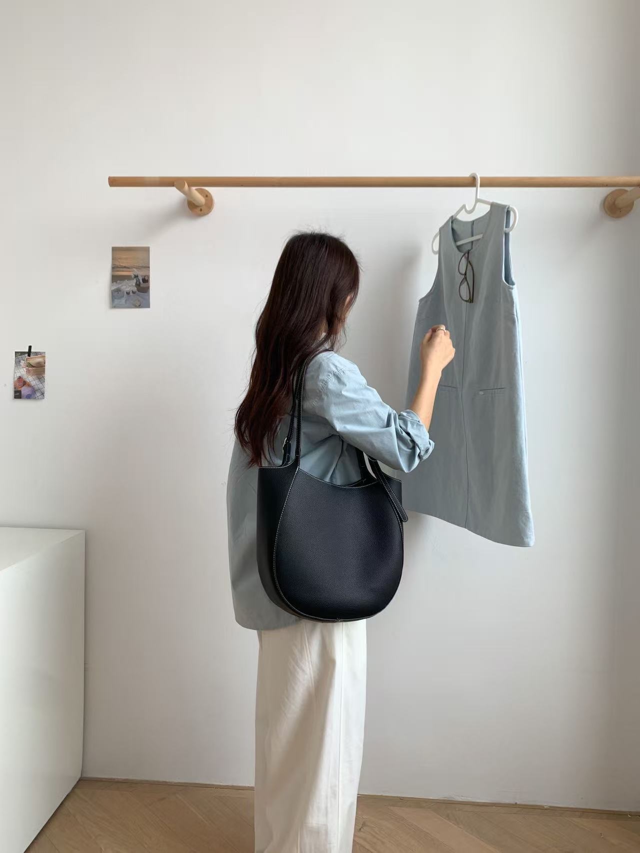 レザー調ビッグスナップボタン無地ショルダーバッグ | 詳細画像3