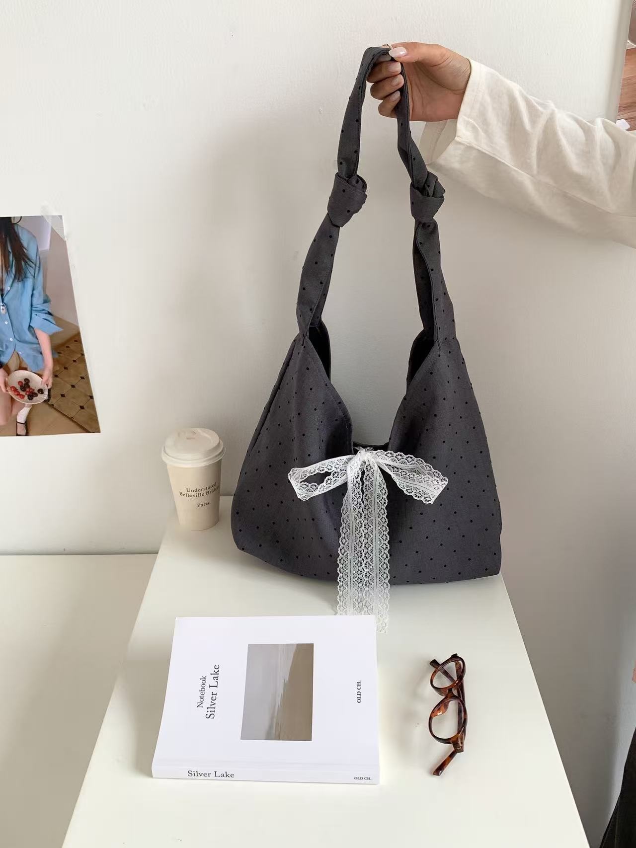 コットンリボン(固定)ノットドット配色ショルダーバッグ | 詳細画像11