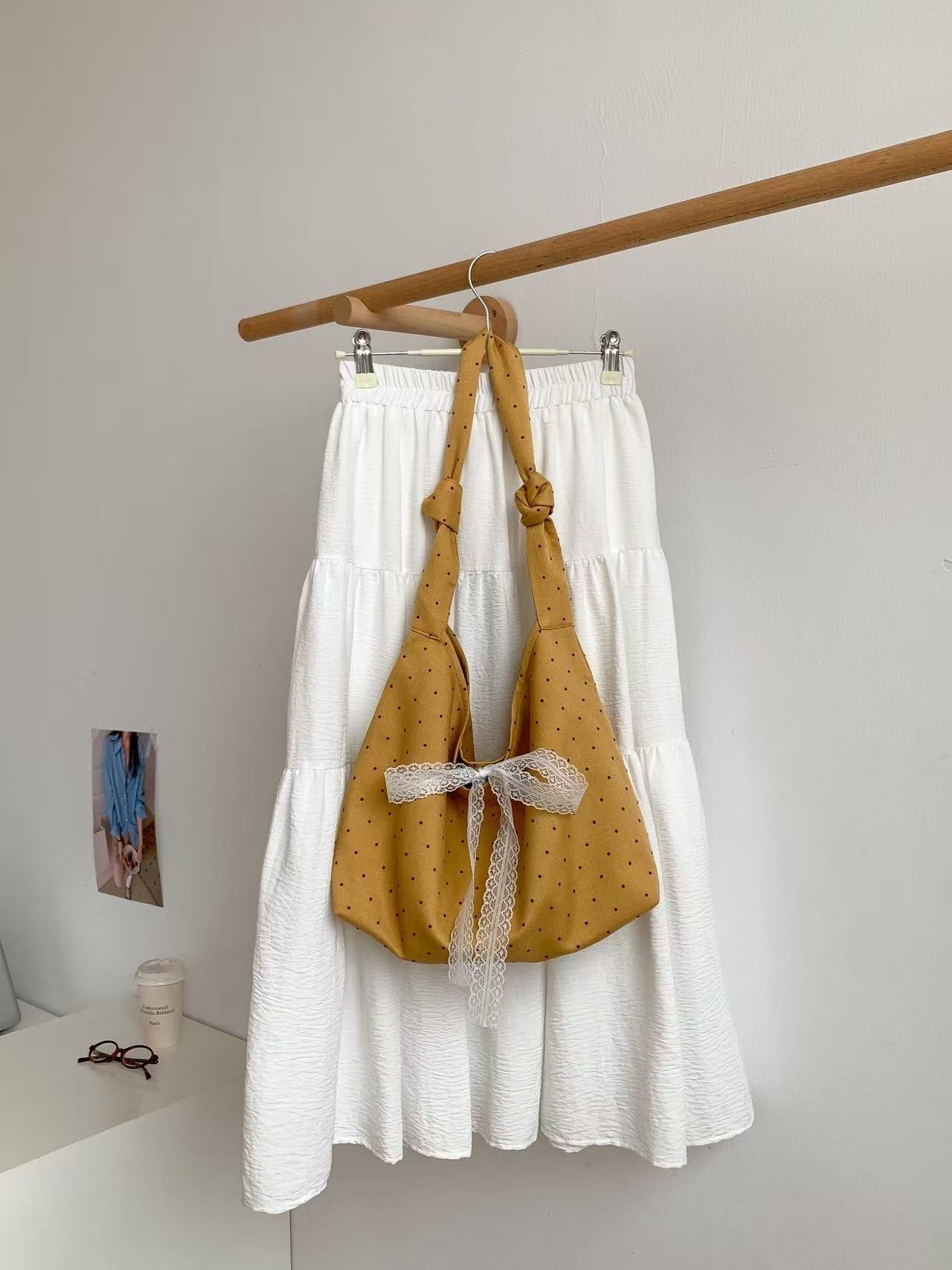 コットンリボン(固定)ノットドット配色ショルダーバッグ | 詳細画像10