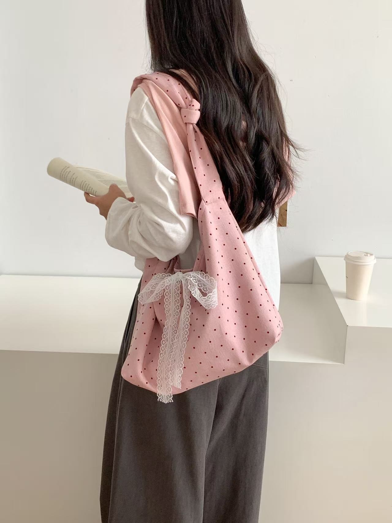 コットンリボン(固定)ノットドット配色ショルダーバッグ | 詳細画像2