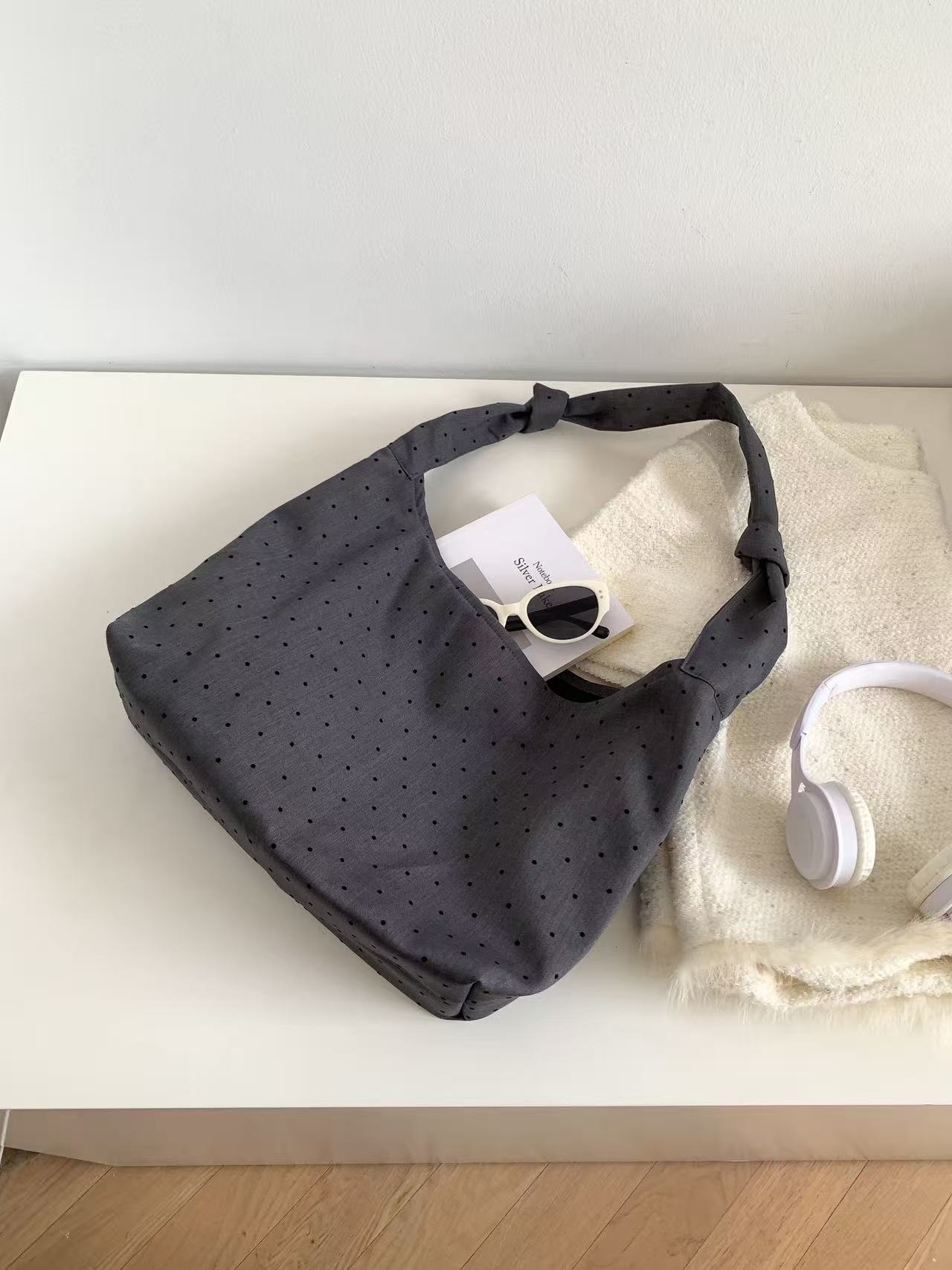 コットンリボン(固定)ノットドット配色ショルダーバッグ | 詳細画像12