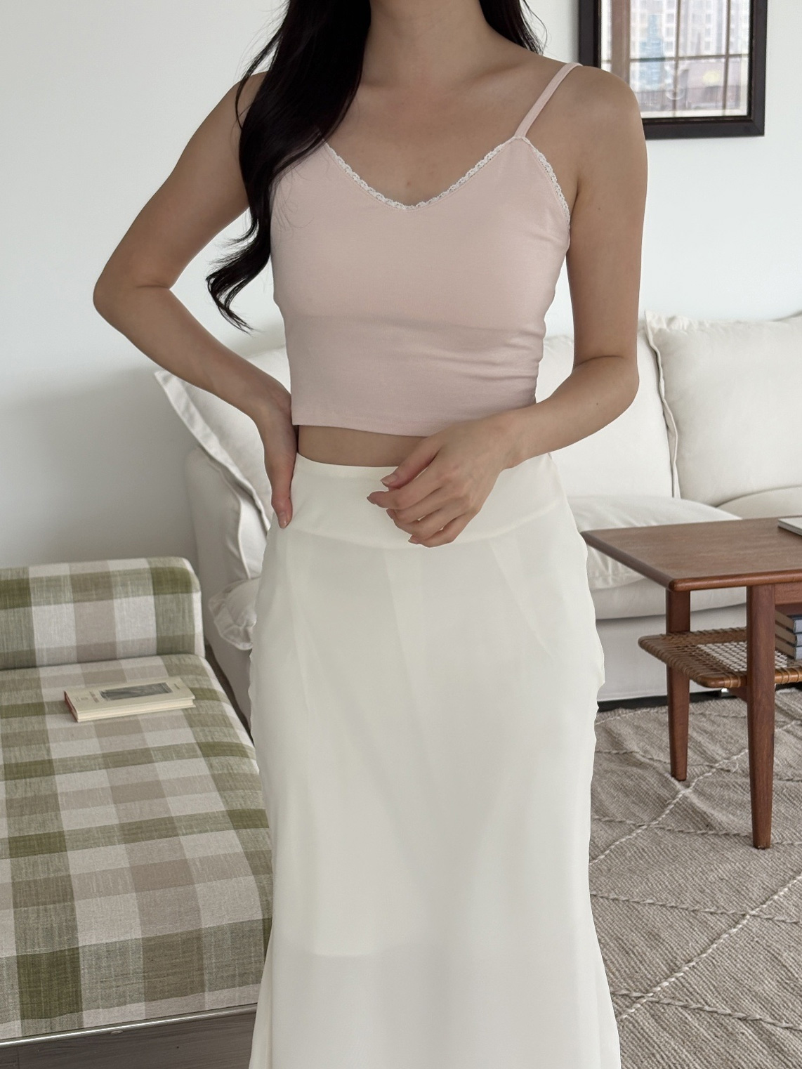 ボタンアンバランスネック長袖ギャザーカーディガンキャミソールアンサンブル | 詳細画像19