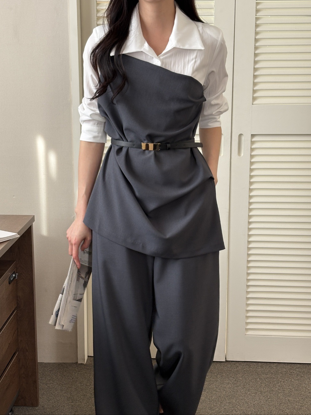 コンビドレープカラーアンバランス7分袖オールインワンベルト付 | 詳細画像4