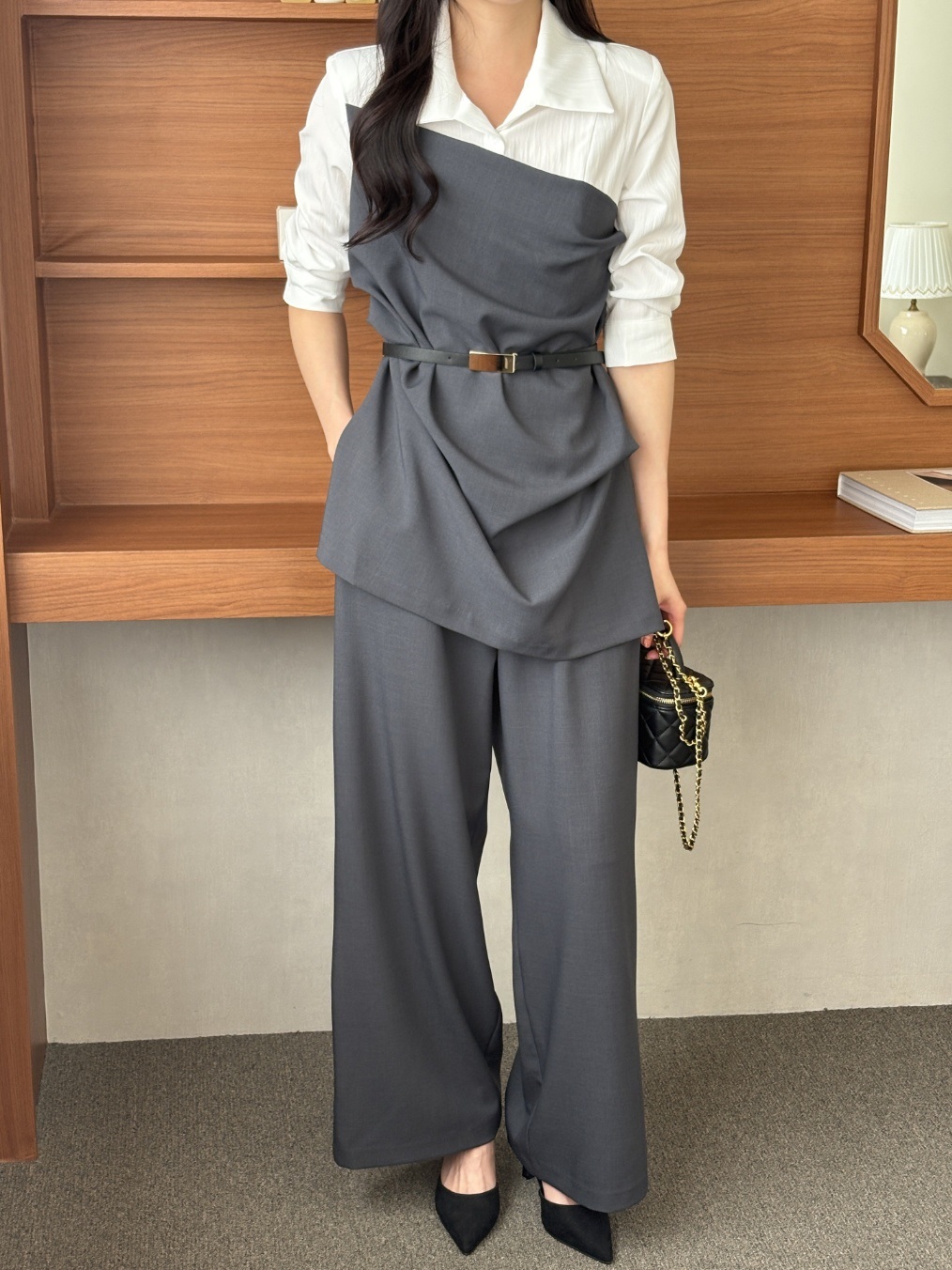 コンビドレープカラーアンバランス7分袖オールインワンベルト付 | 詳細画像6