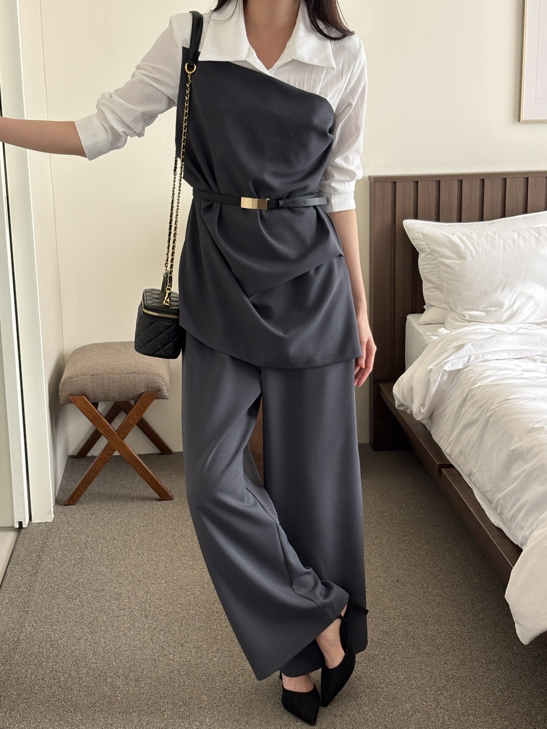 コンビドレープカラーアンバランス7分袖オールインワンベルト付 | 詳細画像7