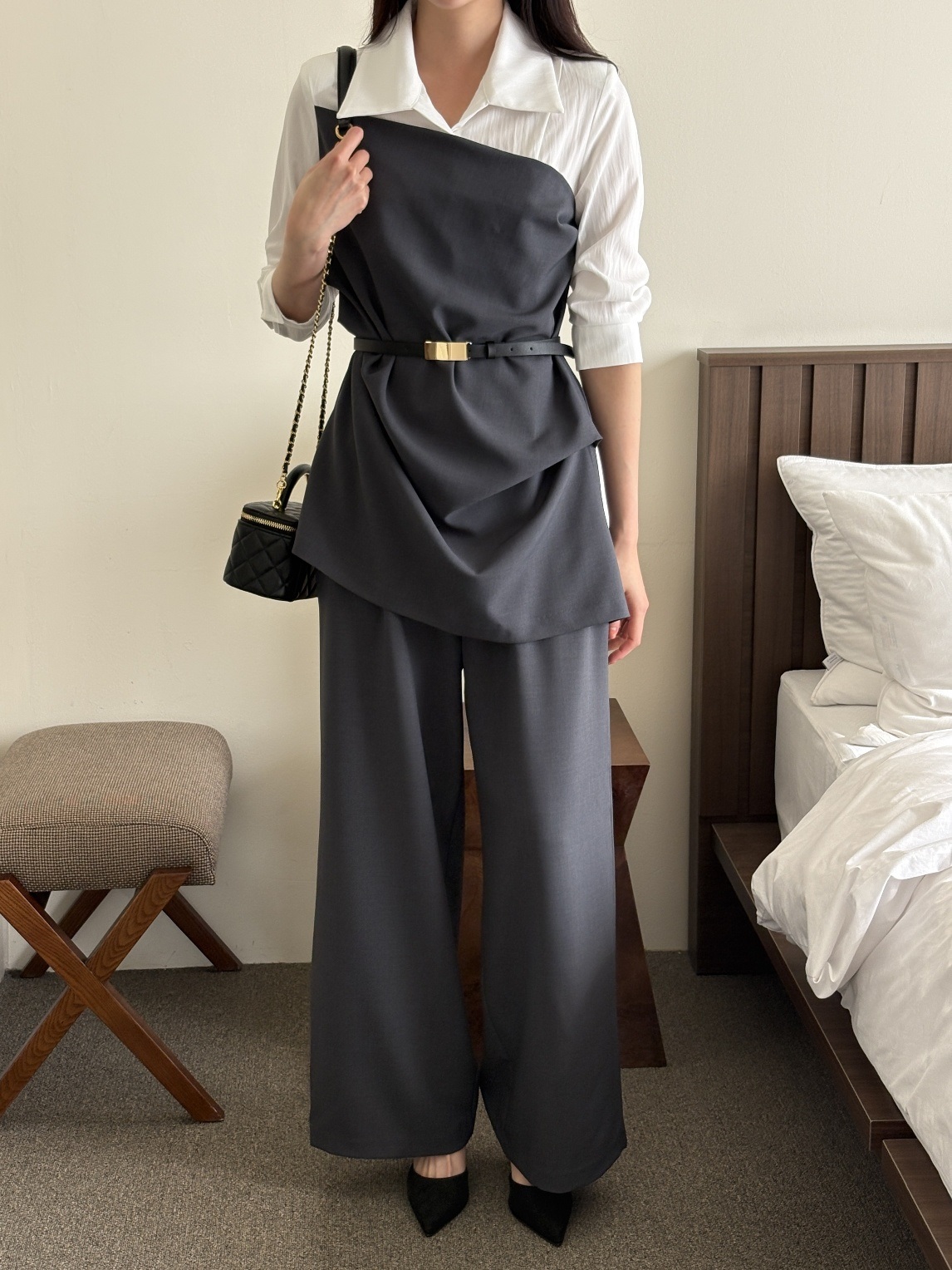 コンビドレープカラーアンバランス7分袖オールインワンベルト付 | 詳細画像9