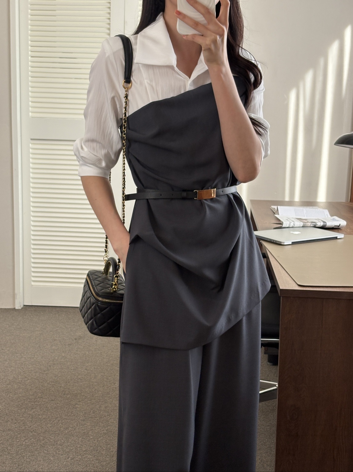 コンビドレープカラーアンバランス7分袖オールインワンベルト付 | 詳細画像11