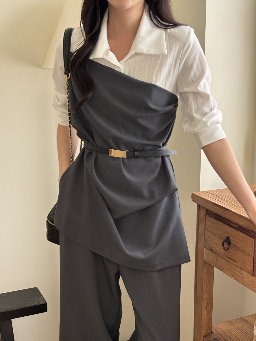 コンビドレープカラーアンバランス7分袖オールインワンベルト付 | 詳細画像14