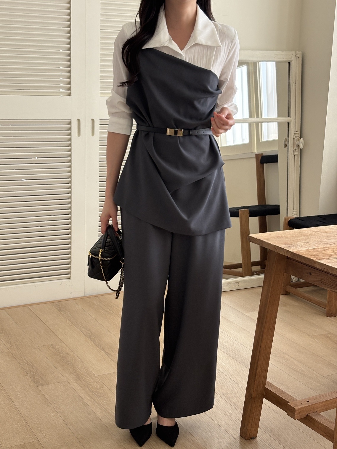 コンビドレープカラーアンバランス7分袖オールインワンベルト付 | 詳細画像19