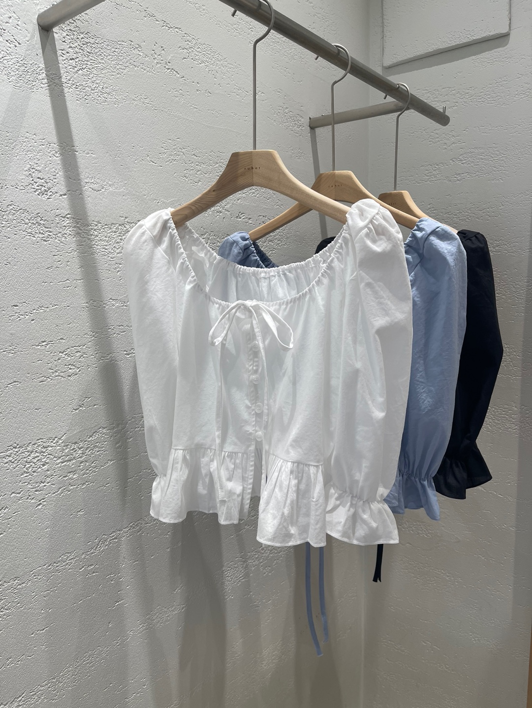 コットンボタンフリルクロップド7分袖リボンブラウス | 詳細画像21