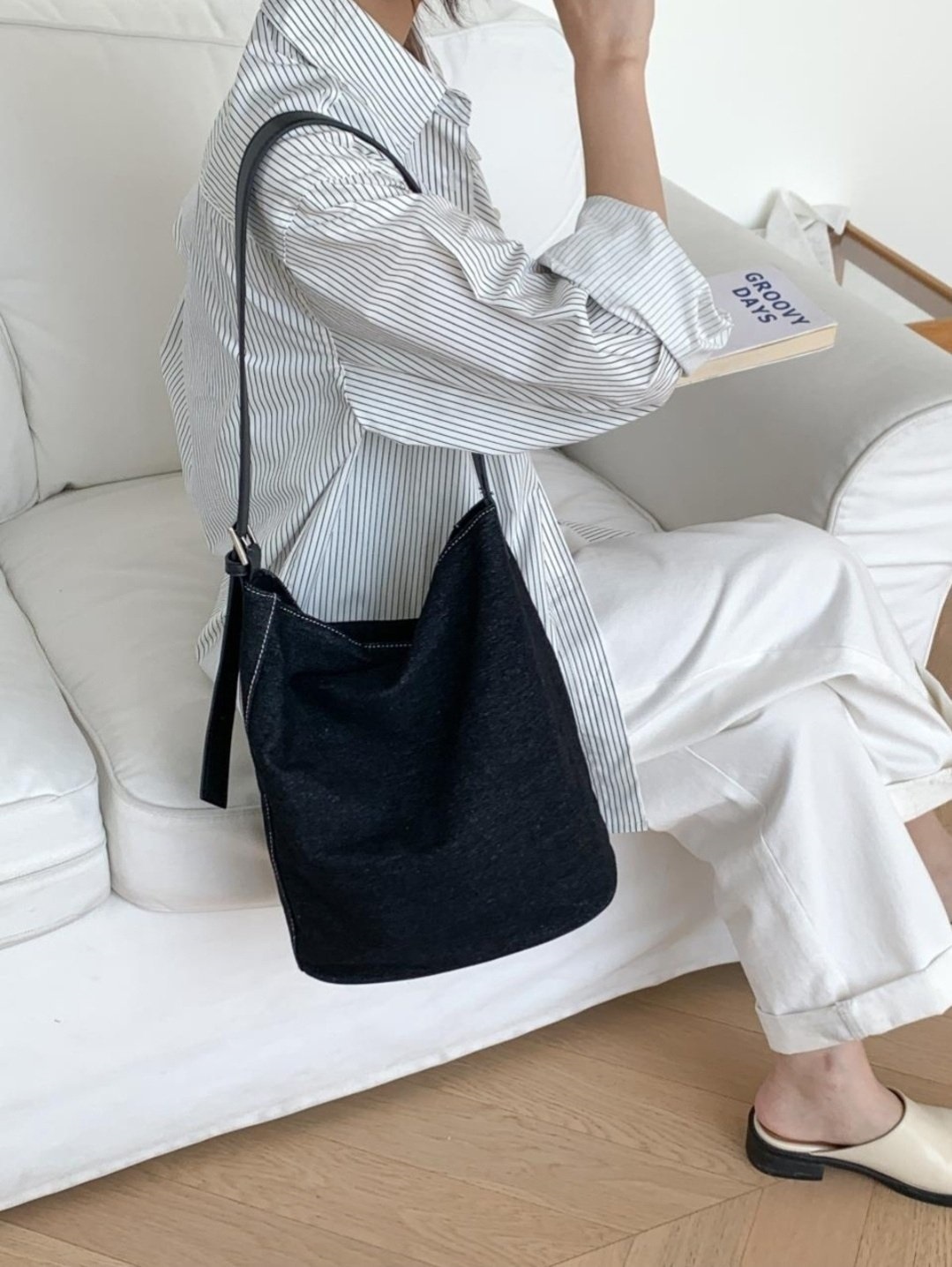 デニムビッグ無地ショルダーバッグ | 詳細画像3