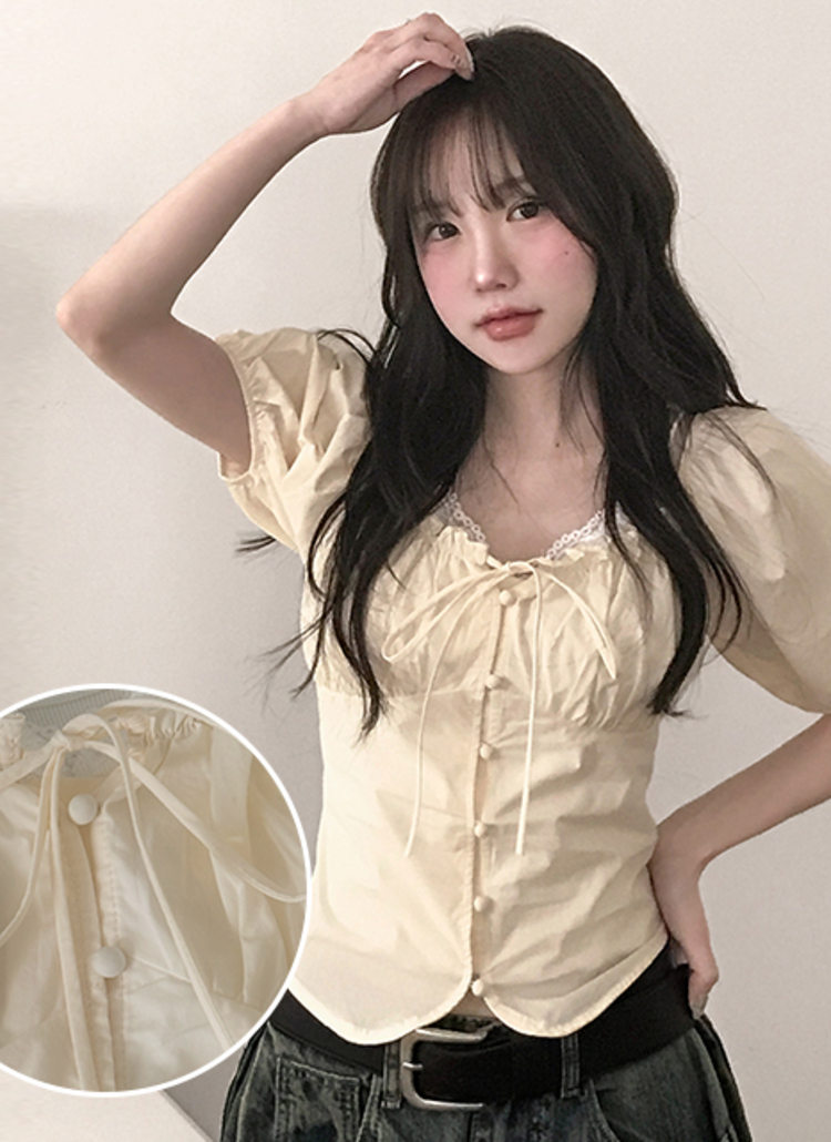 POOLDE プールデ CLOUD BLOUSE パフスリーブ半袖シャツ コットンギャザーパフスリーブ半袖ベーシックオフショルダーブラウス
