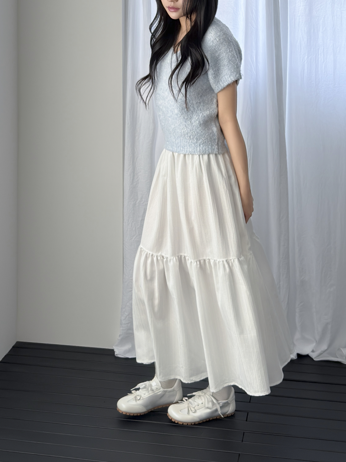 ティアードウエストゴムロングAラインスカート | 詳細画像4