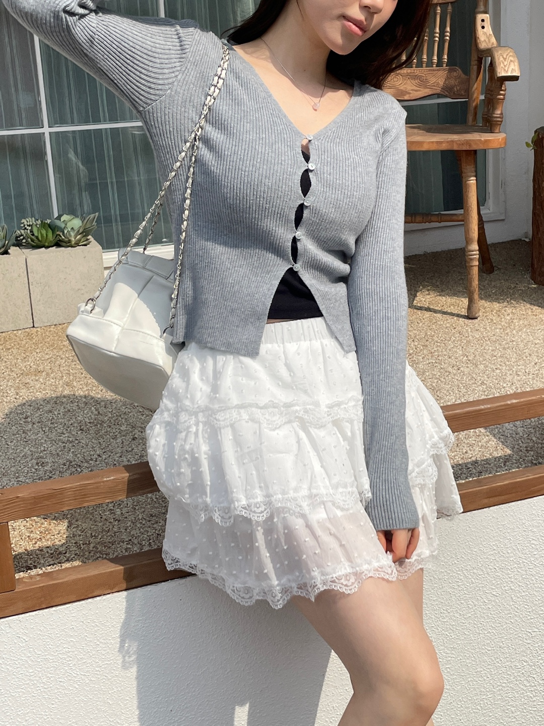 リブボタンVネックスリムカーディガン | 詳細画像2